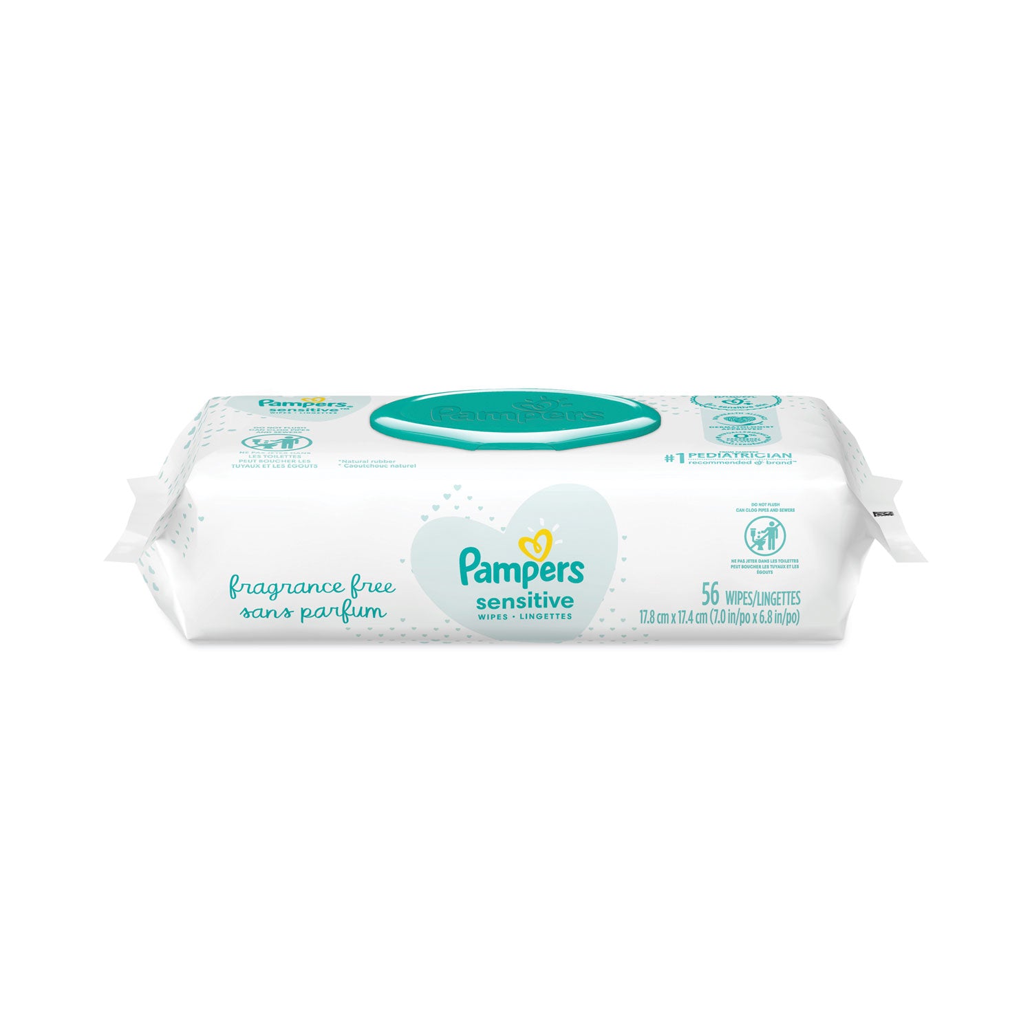 Pampers Sensitive Baby Wipes, 1-Ply, 6.8 x 7, Unscented, White, 56/Pack, 8 Packs/Carton (87076)