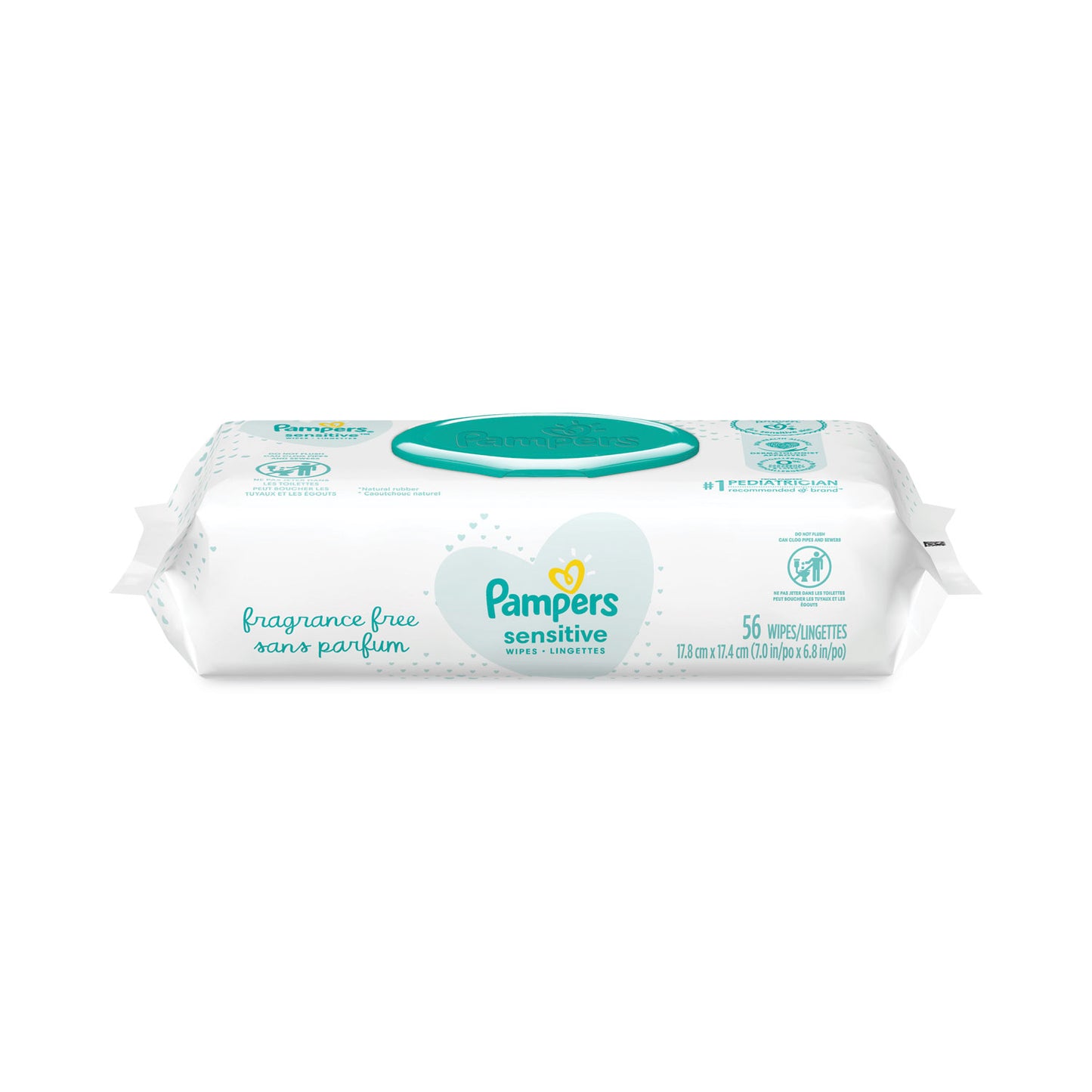 Pampers Sensitive Baby Wipes, 1-Ply, 6.8 x 7,  Unscented, White, 56/Pack (87076EA)