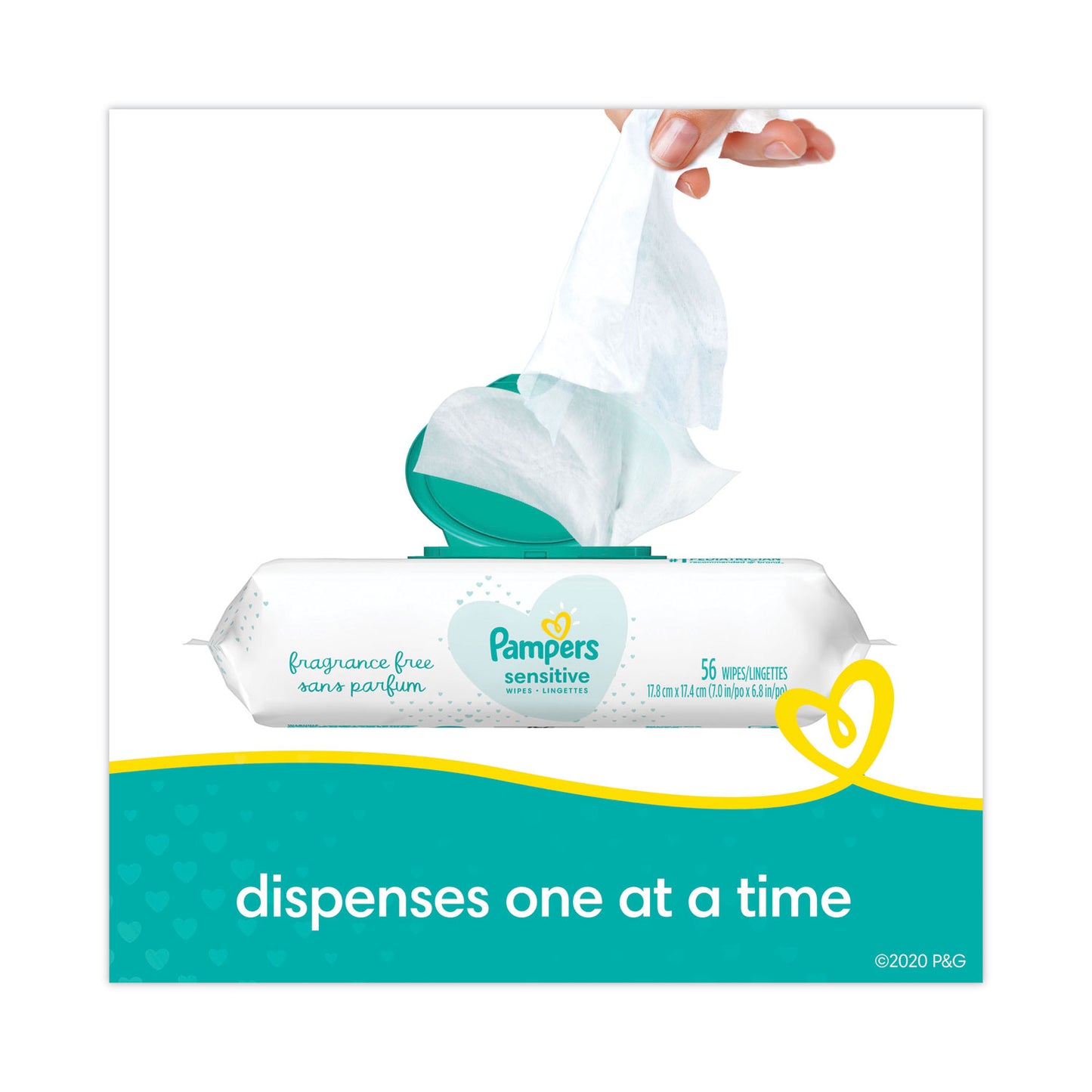 Pampers Sensitive Baby Wipes, 1-Ply, 6.8 x 7,  Unscented, White, 56/Pack (87076EA)