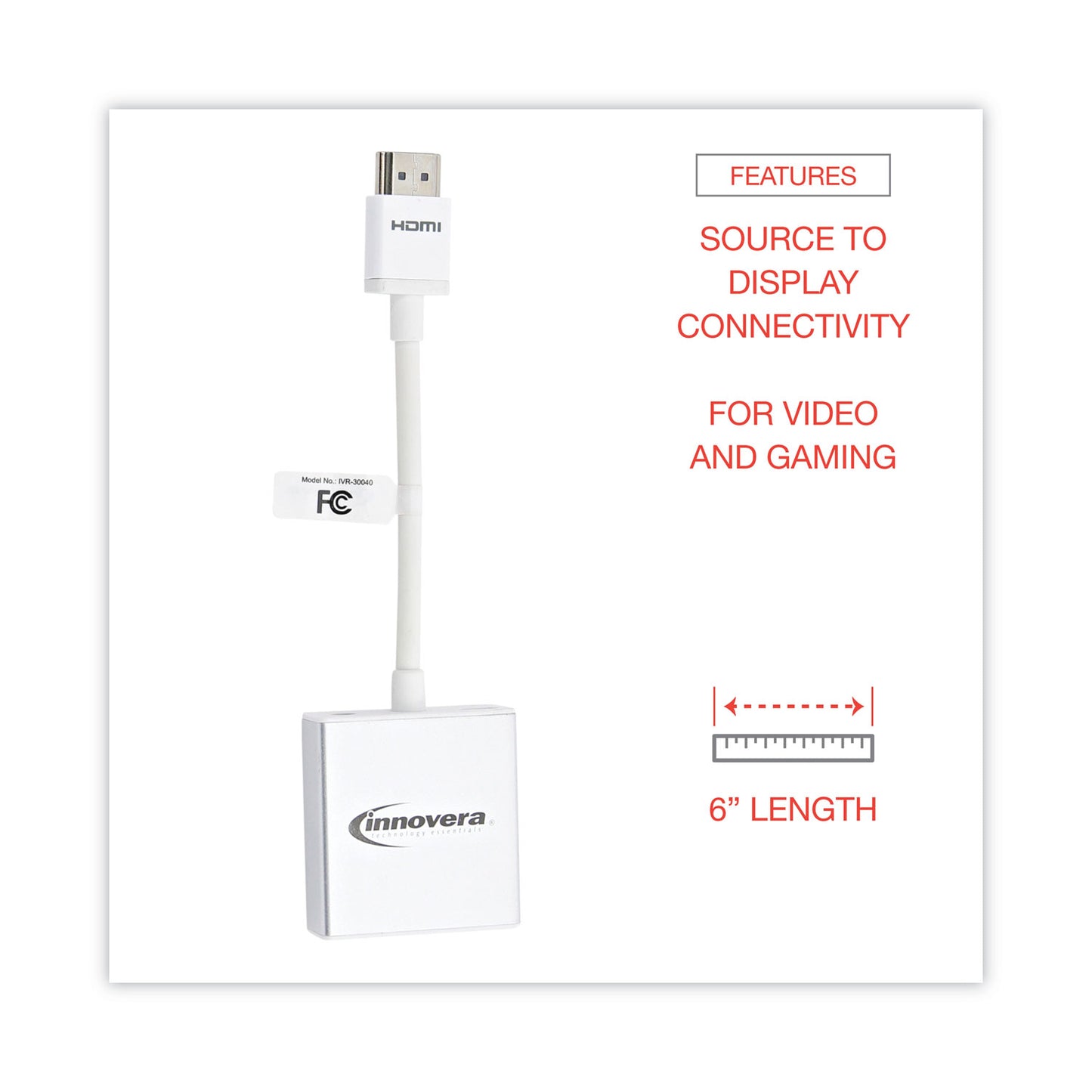 Innovera HDMI to SVGA Adapter, 6", White (30040)