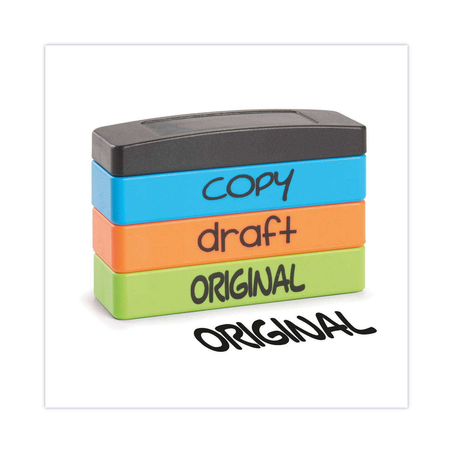 Trodat Interlocking Stack Stamp, COPY, DRAFT, ORIGINAL, 1.81" x 0.63", Assorted Fluorescent Ink (8801)