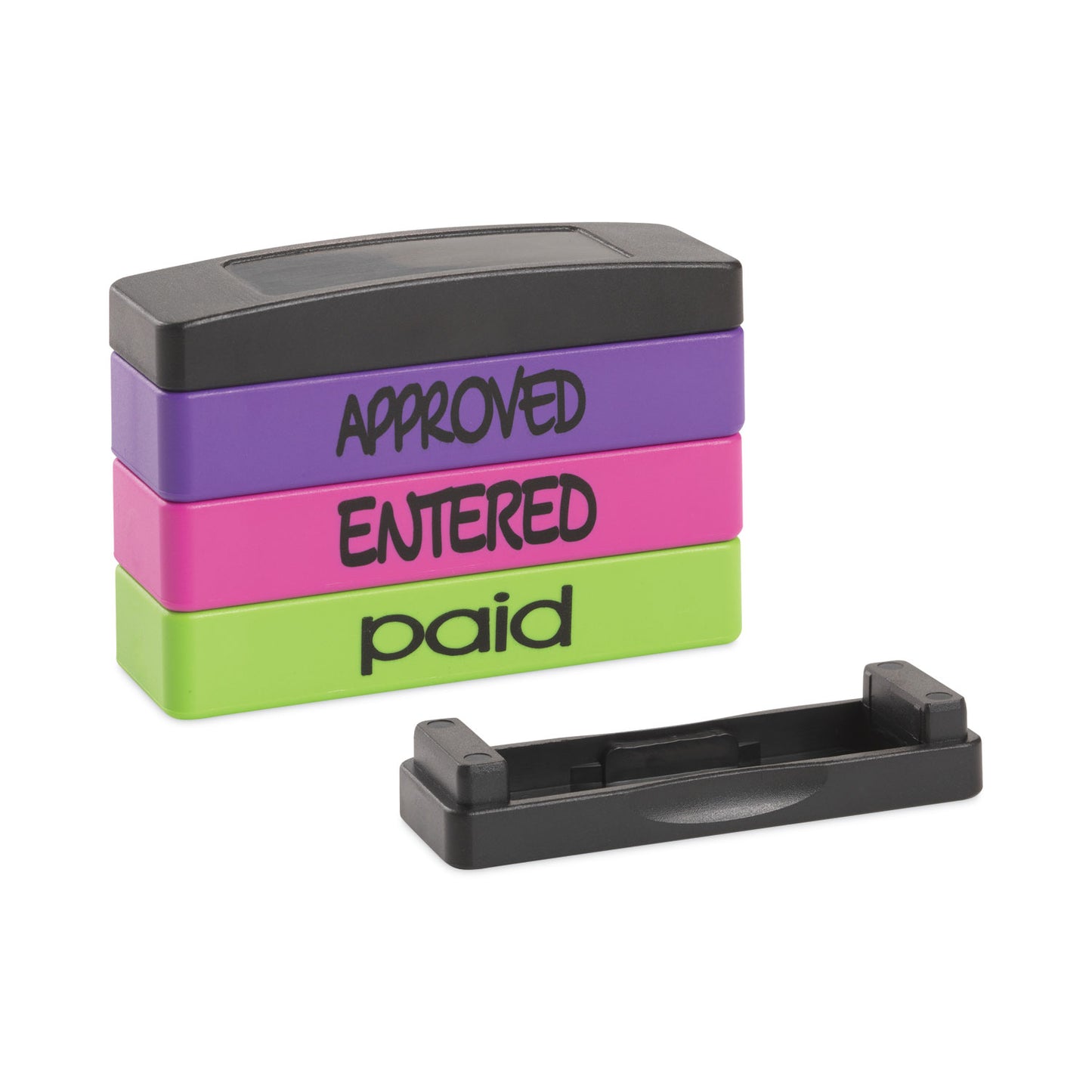 Trodat Interlocking Stack Stamp, APPROVED, ENTERED, PAID, 1.81" x 0.63", Assorted Fluorescent Ink (8802)