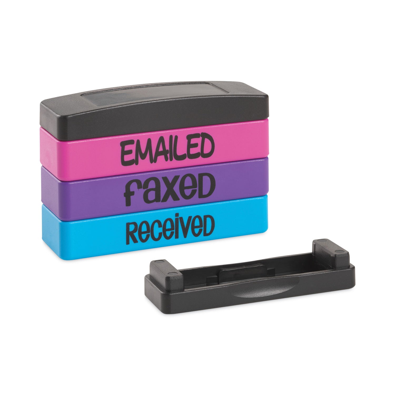 Trodat Interlocking Stack Stamp, EMAILED, FAXED, RECEIVED, 1.81" x 0.63", Assorted Fluorescent Ink (8800)