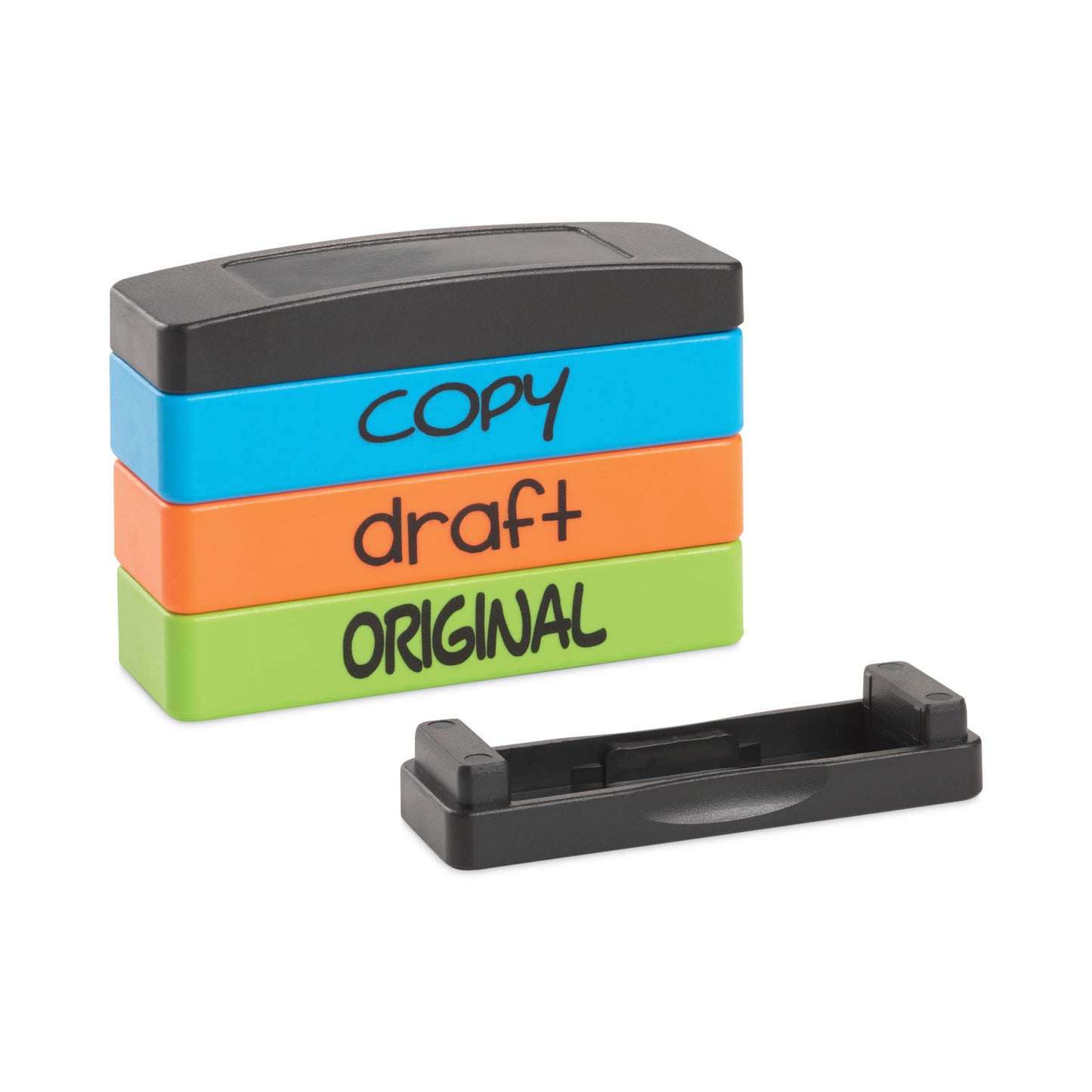 Trodat Interlocking Stack Stamp, COPY, DRAFT, ORIGINAL, 1.81" x 0.63", Assorted Fluorescent Ink (8801)