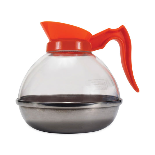 Coffee Pro Unbreakable Decaffeinated Coffee Decanter, 12-Cup, Stainless Steel/Polycarbonate, Orange Handle (CPU13)