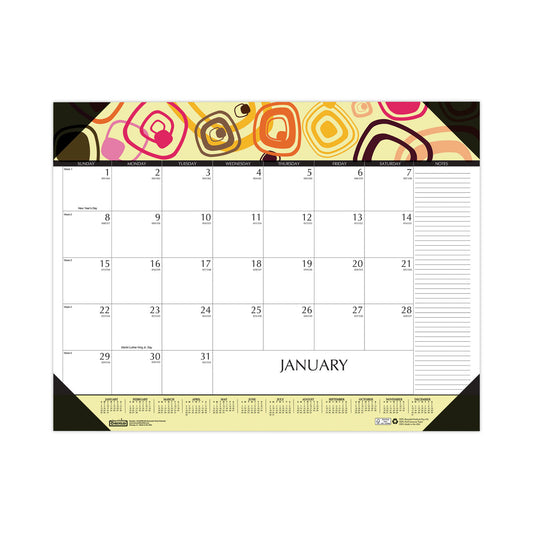 House of Doolittle Recycled Desk Pad Calendar, Geometric Artwork, 22 x 17, White Sheets, Black Binding/Corners,12-Month (Jan to Dec): 2025 (149)