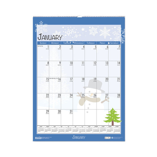 House of Doolittle Recycled Seasonal Wall Calendar, Illustrated Seasons Artwork, 12 x 16.5, 12-Month (Jan to Dec): 2025 (339)