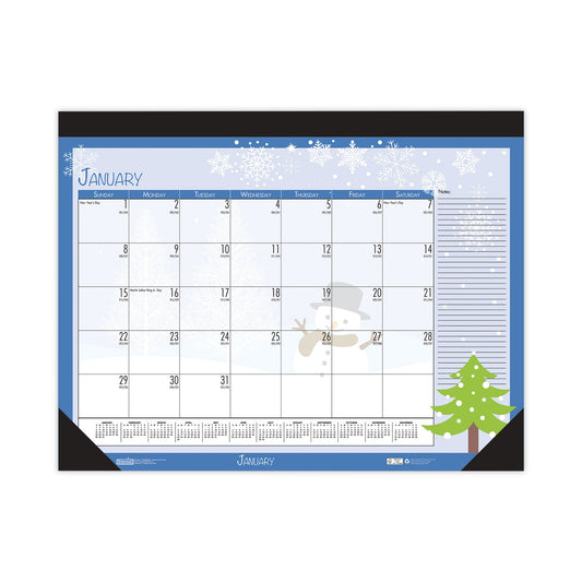 House of Doolittle Recycled Desk Pad Calendar, Illustrated Seasons Artwork, 18.5 x 13, Black Binding/Corners,12-Month (Jan to Dec): 2025 (1396)