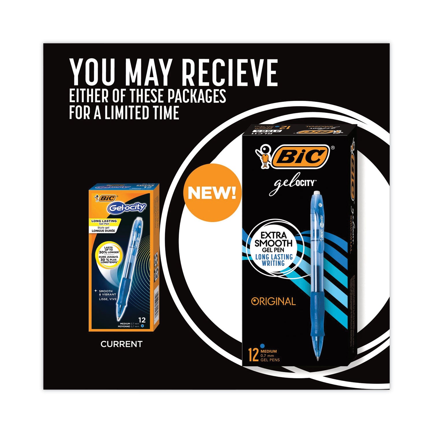 BIC Gel-ocity Gel Pen, Retractable, Medium 0.7 mm, Blue Ink, Translucent Blue Barrel, Dozen (RLC11BE)