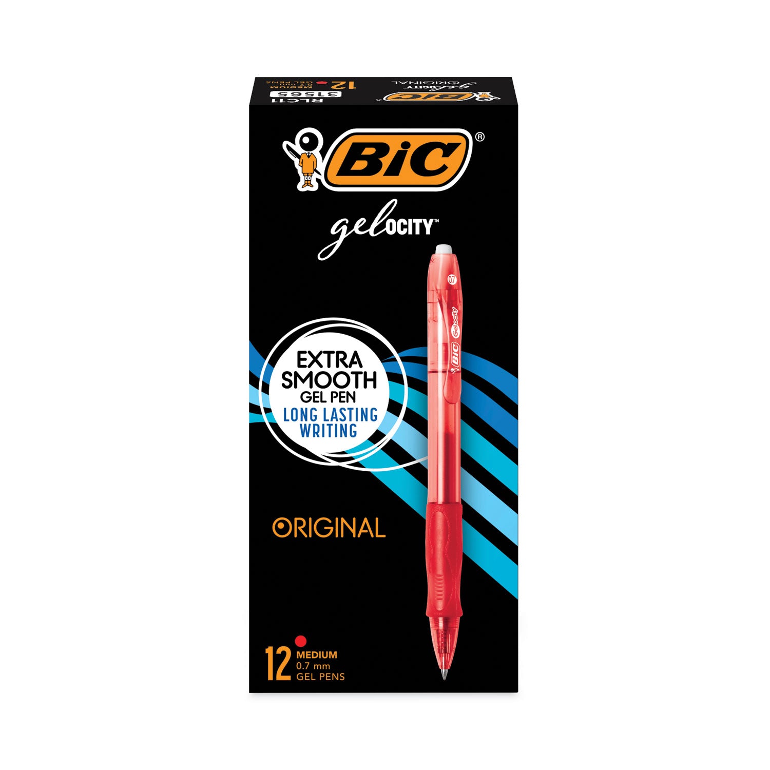 BIC Gel-ocity Gel Pen, Retractable, Medium 0.7 mm, Red Ink, Translucent Red Barrel, Dozen (RLC11RD)