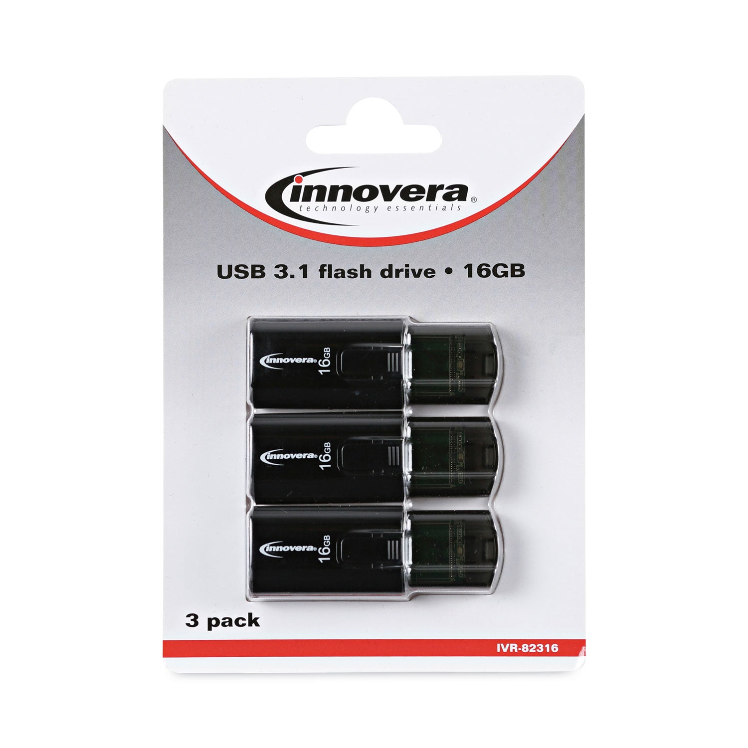 Innovera USB 3.0 Flash Drive, 16 GB, 3/Pack (82316)