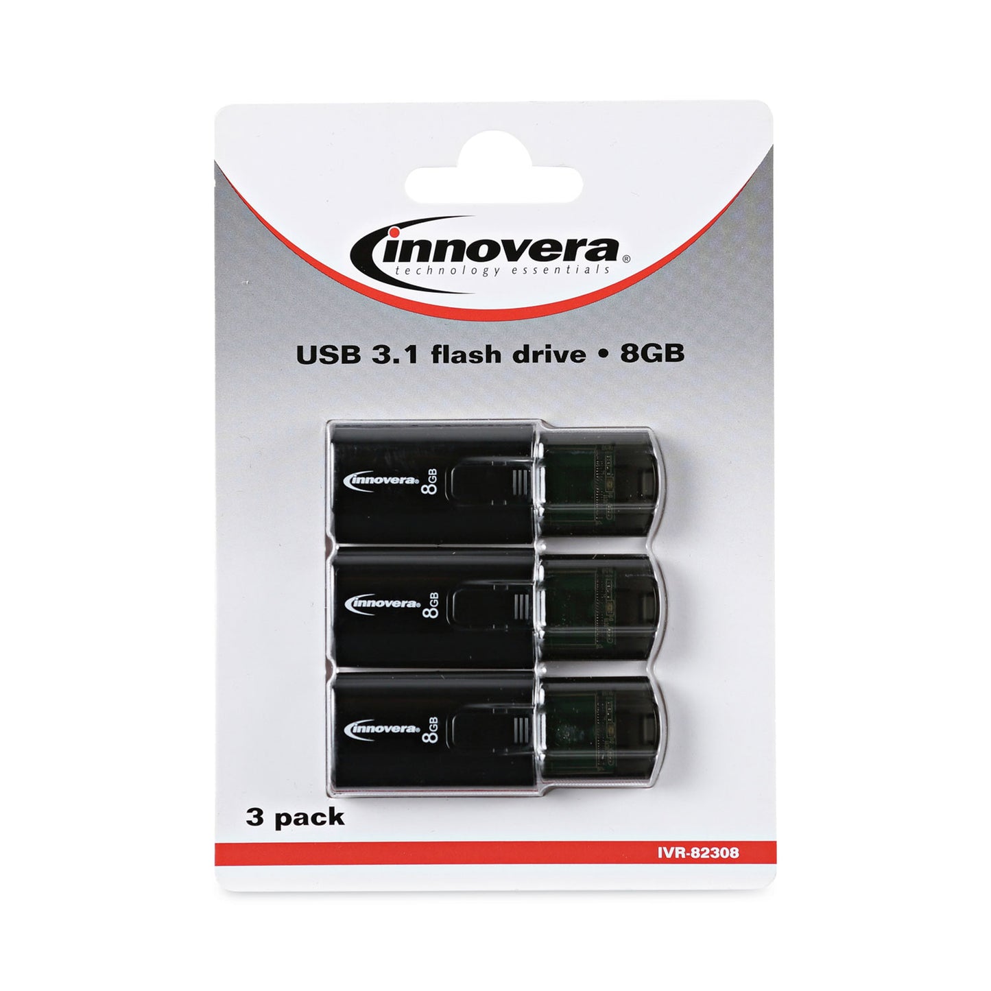 Innovera USB 3.0 Flash Drive, 8 GB, 3/Pack (82308)