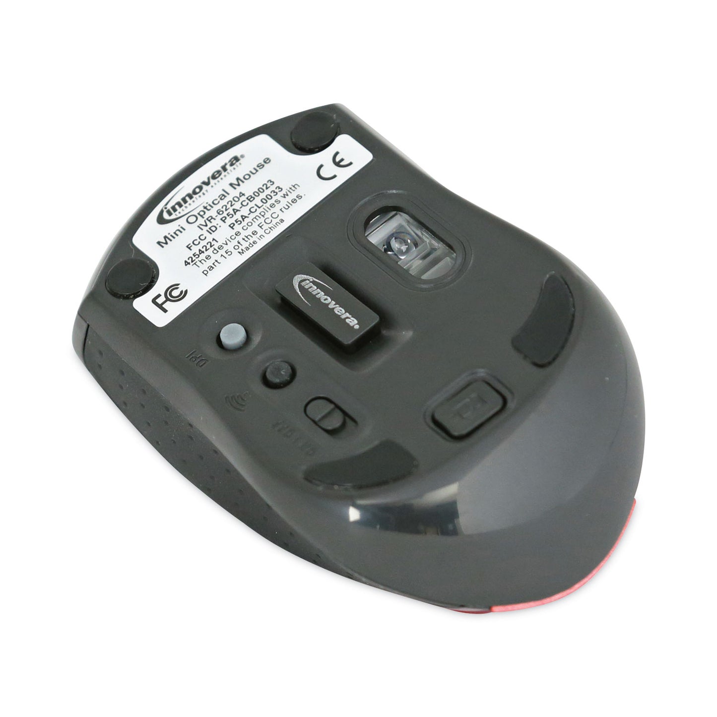 Innovera Mini Wireless Optical Mouse, 2.4 GHz Frequency/30 ft Wireless Range, Left/Right Hand Use, Red/Black (62204)