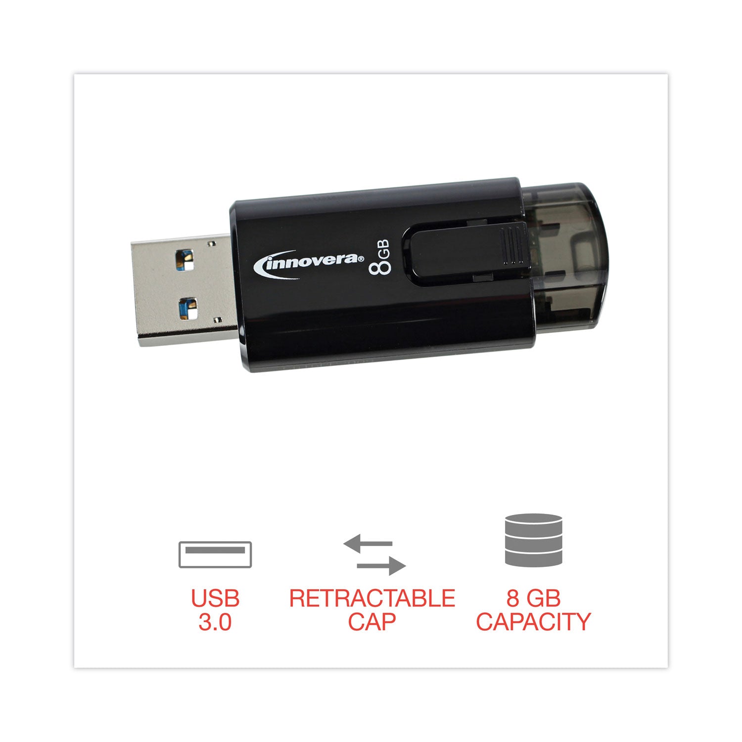 Innovera USB 3.0 Flash Drive, 8 GB, 3/Pack (82308)