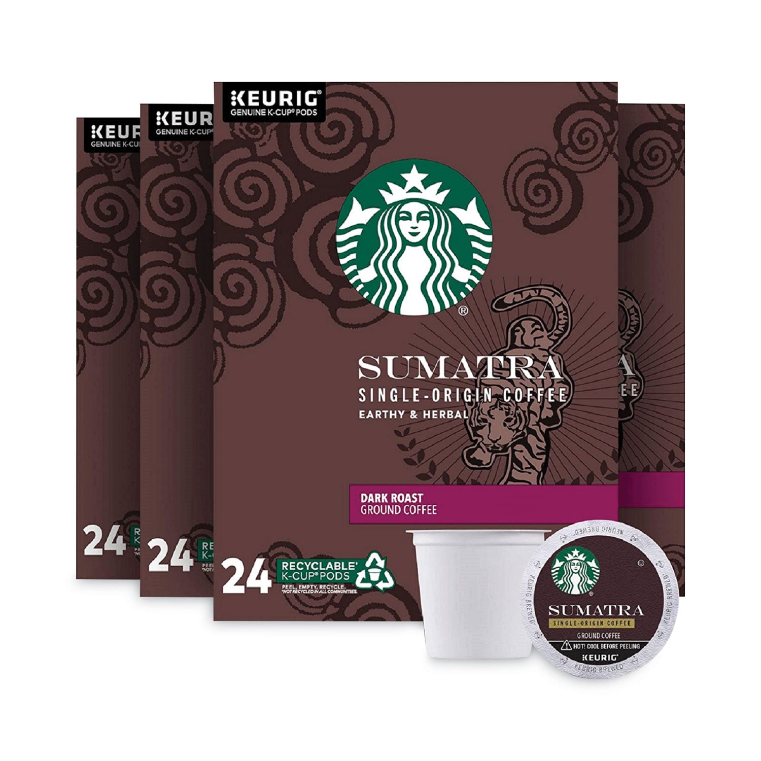 Starbucks Sumatra Coffee K-Cups, Sumatra, 0.4 oz K-Cup, 96/Box (12565254CT)