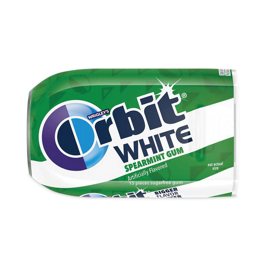 Orbit White Sugar-Free Gum, Spearmint, 15 Pieces/Pack, 9 Packs/Carton (20902548)