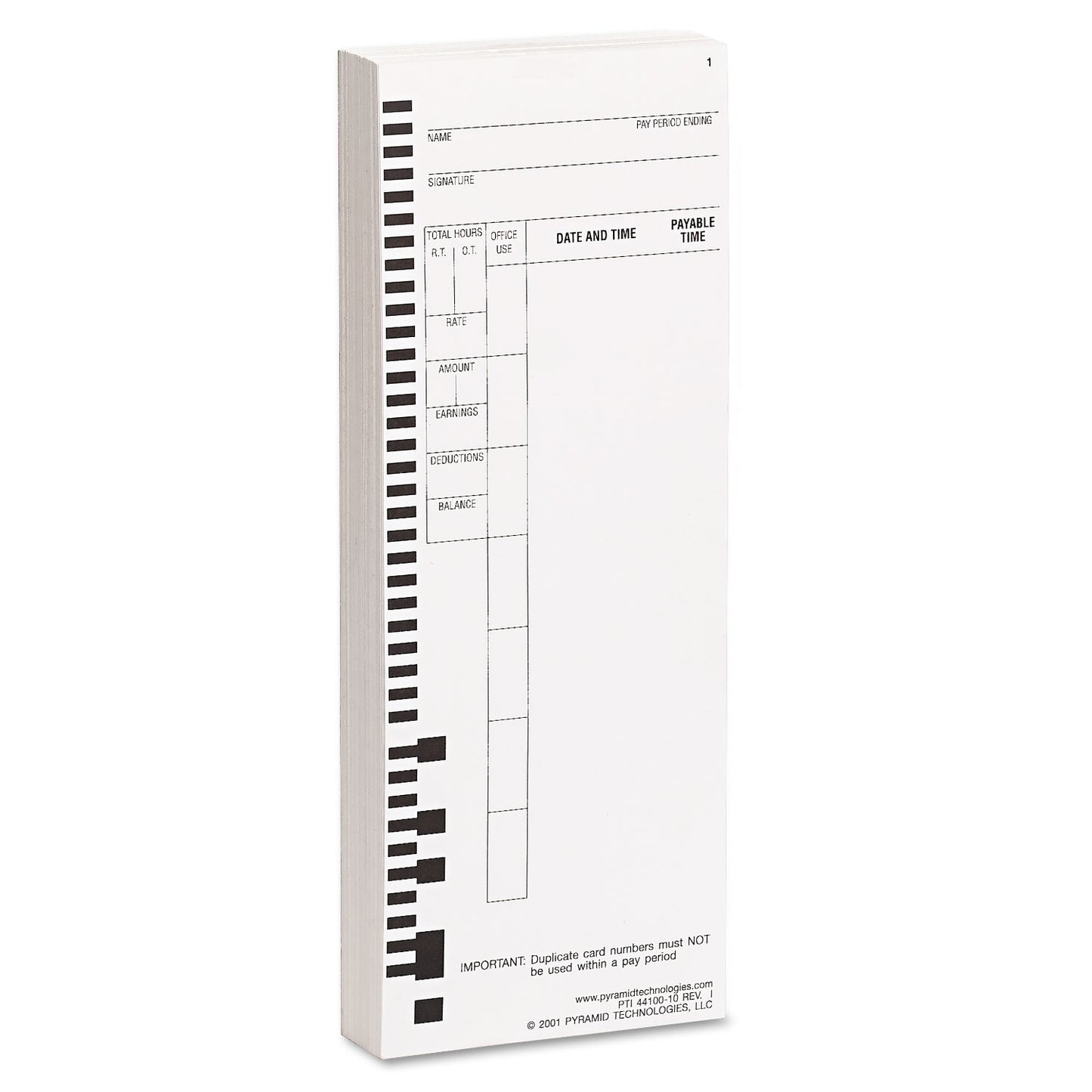 Time Clock Cards for Pyramid Technologies 4000, One Side, 3.5 x 8.5, 100/Pack (4410010)