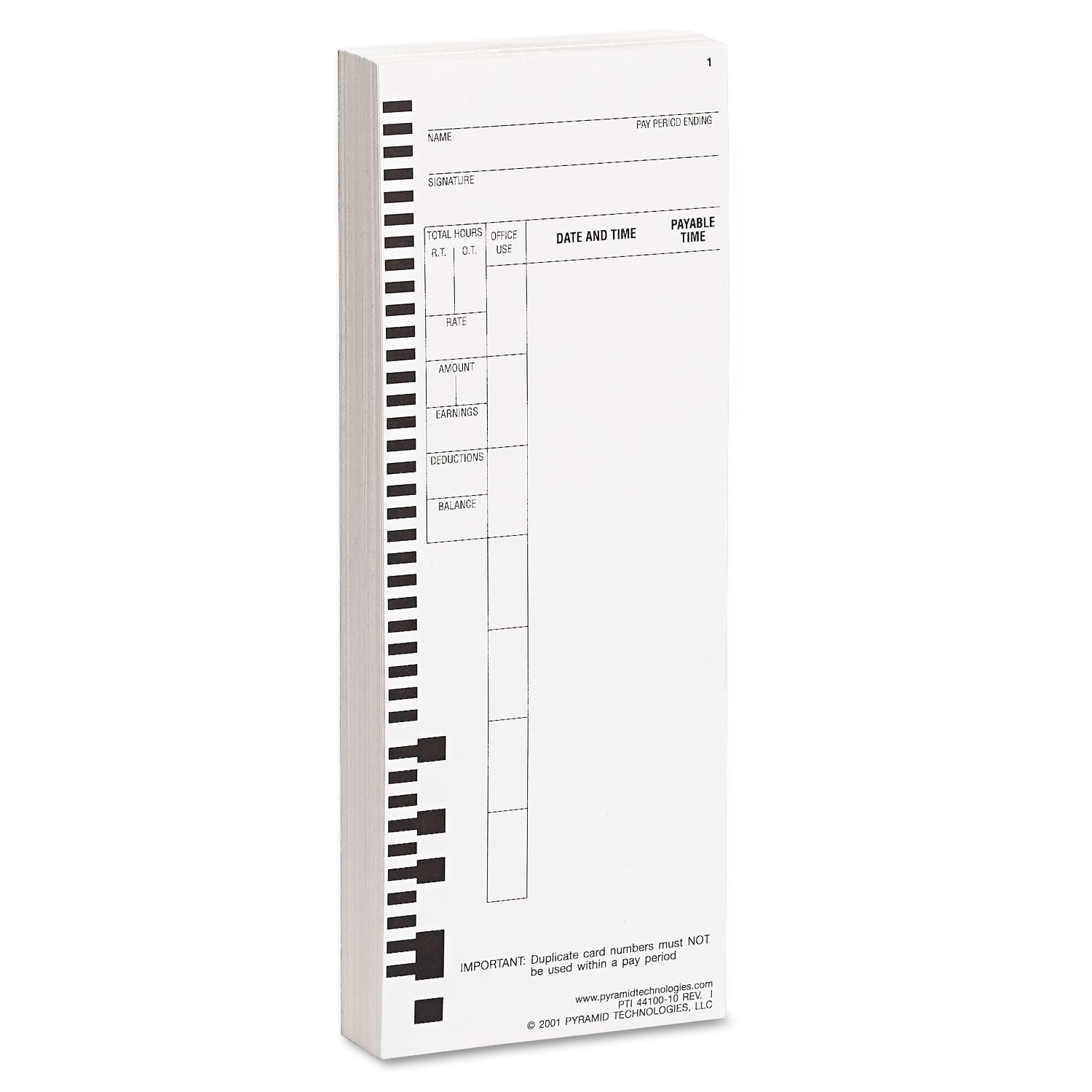 Time Clock Cards for Pyramid Technologies 4000, One Side, 3.5 x 8.5, 100/Pack (4410010)