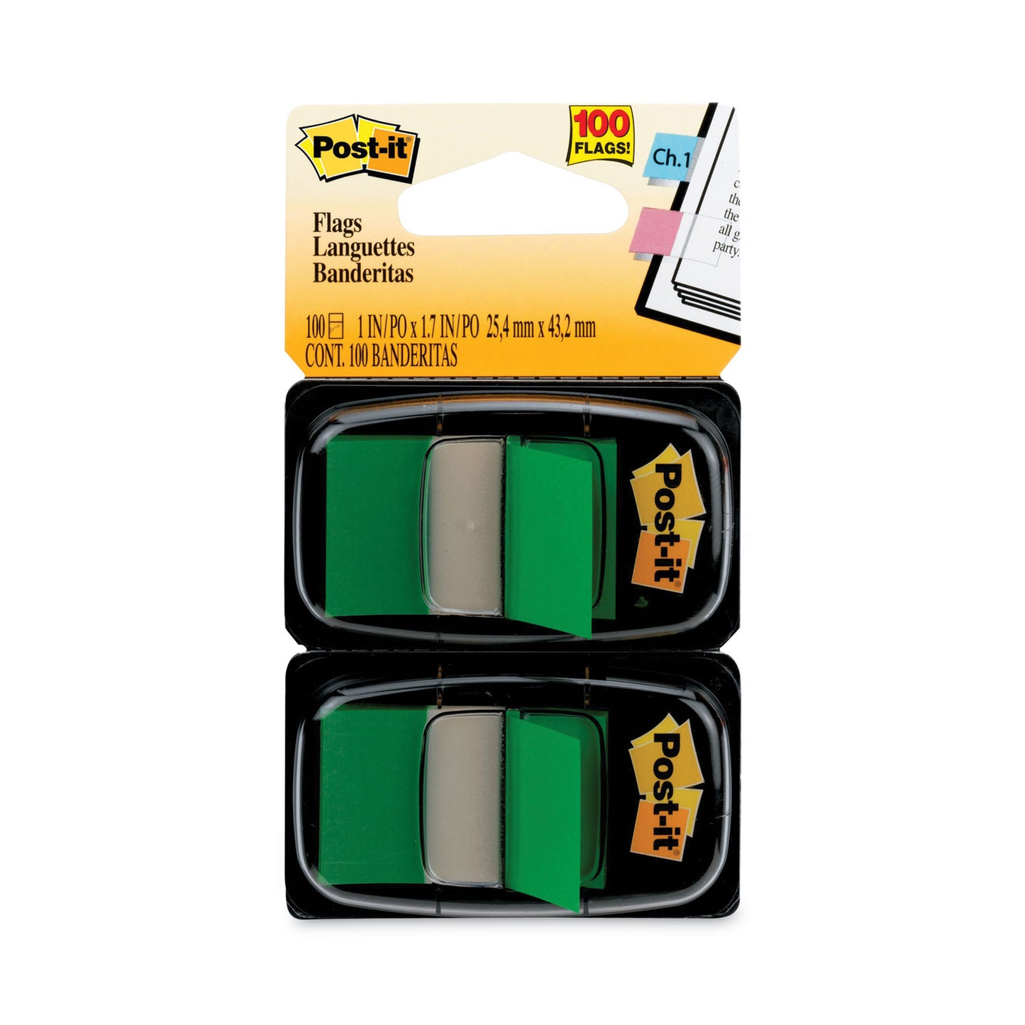 Post-it Standard Page Flags in Dispenser, Green, 50 Flags/Dispenser, 2 Dispensers/Pack (680GN2)