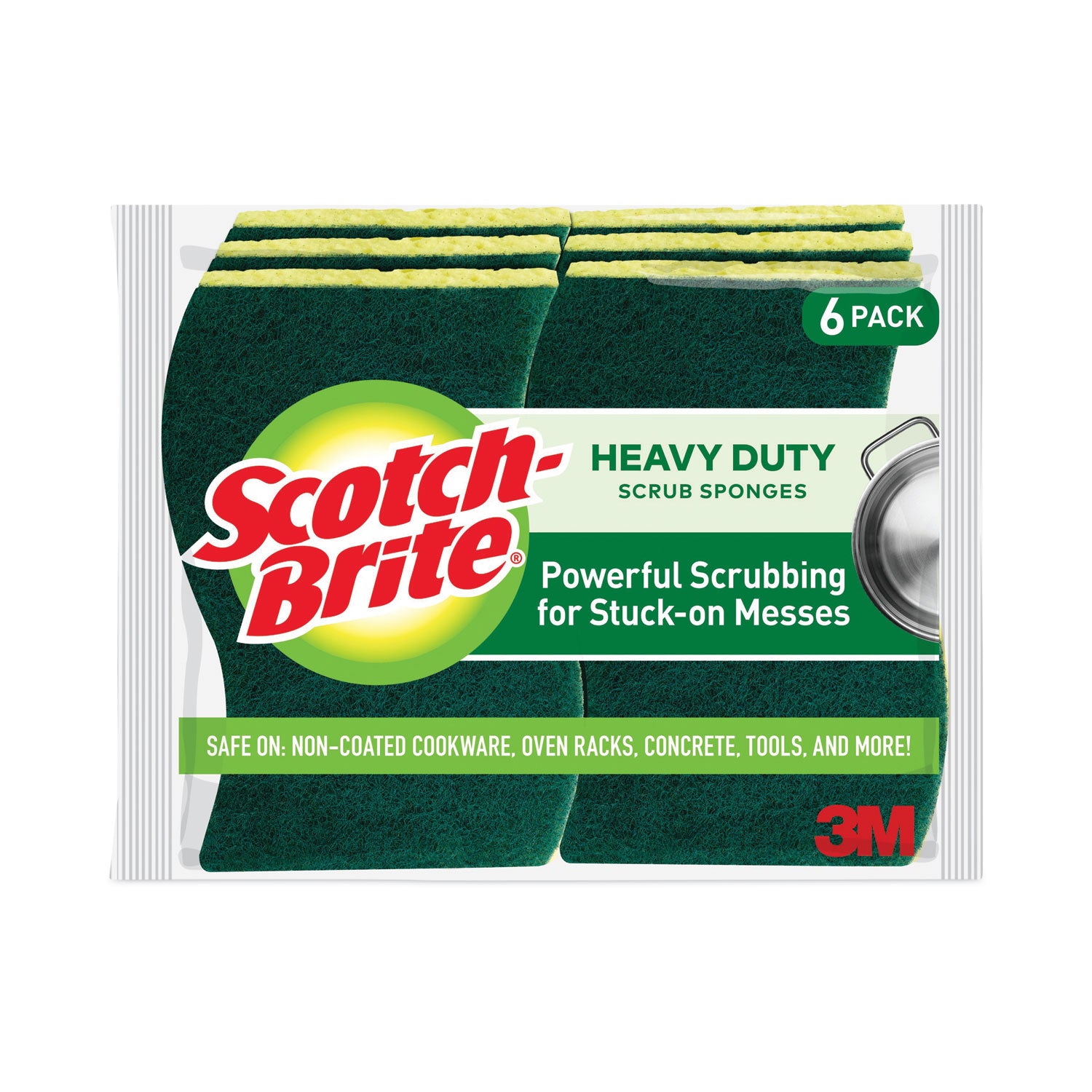 Scotch-Brite Heavy-Duty Scrub Sponge, 4.5 x 2.7, 0.6" Thick, Yellow/Green, 6/Pack (426)