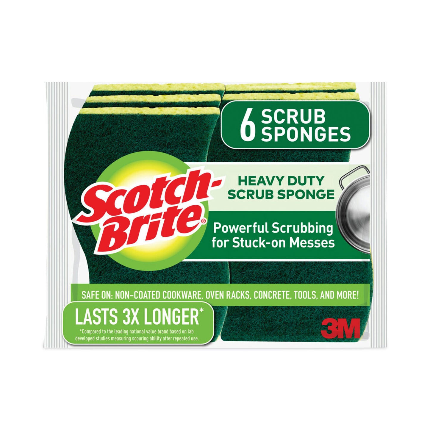 Scotch-Brite Heavy-Duty Scrub Sponge, 4.5 x 2.7, 0.6" Thick, Yellow/Green, 6/Pack (426)