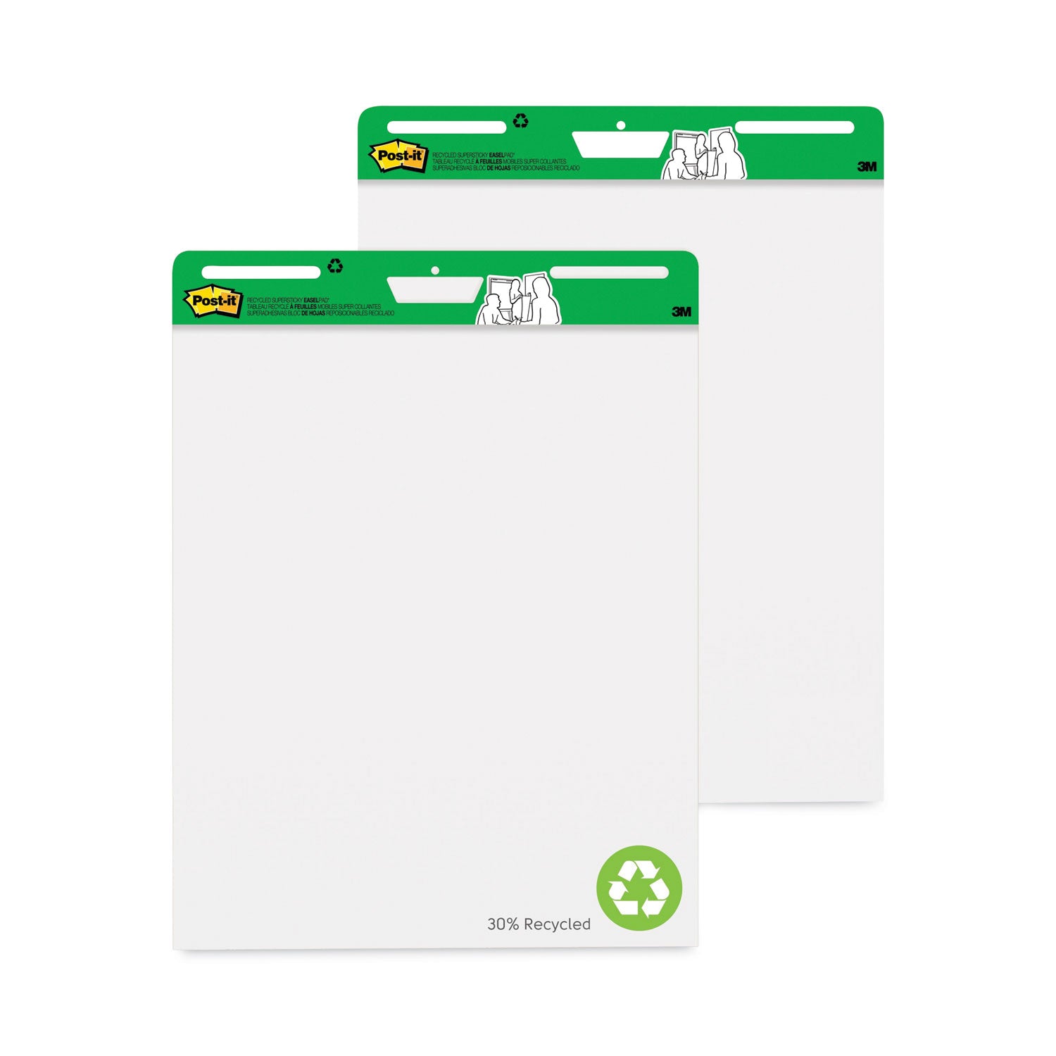 Post-it Vertical-Orientation Self-Stick Easel Pads, Green Headband, Unruled, 25 x 30, White, 30 Sheets, 2/Carton (559RP)