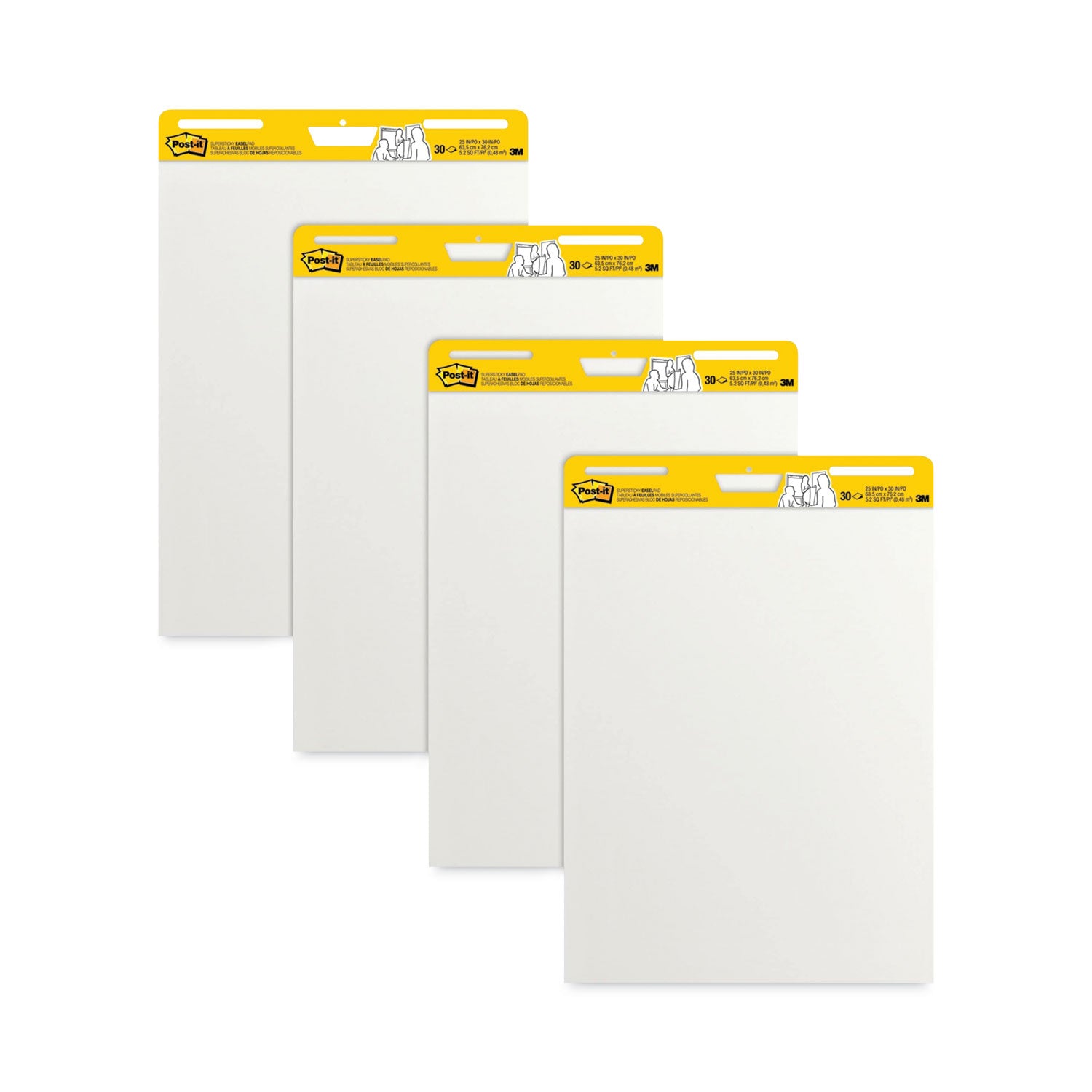 Post-it Vertical-Orientation Self-Stick Easel Pad Value Pack, Unruled, 25 x 30, White, 30 Sheets, 4/Carton (559VAD)