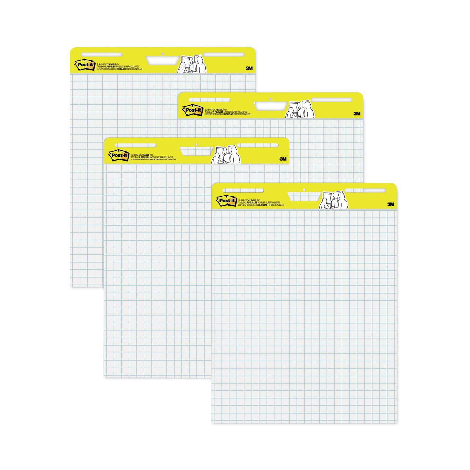 Post-it Vertical-Orientation Self-Stick Easel Pad Value Pack, Quadrille Rule (1 sq/in), 25 x 30, White, 30 Sheets, 4/Carton (560VAD4PK)