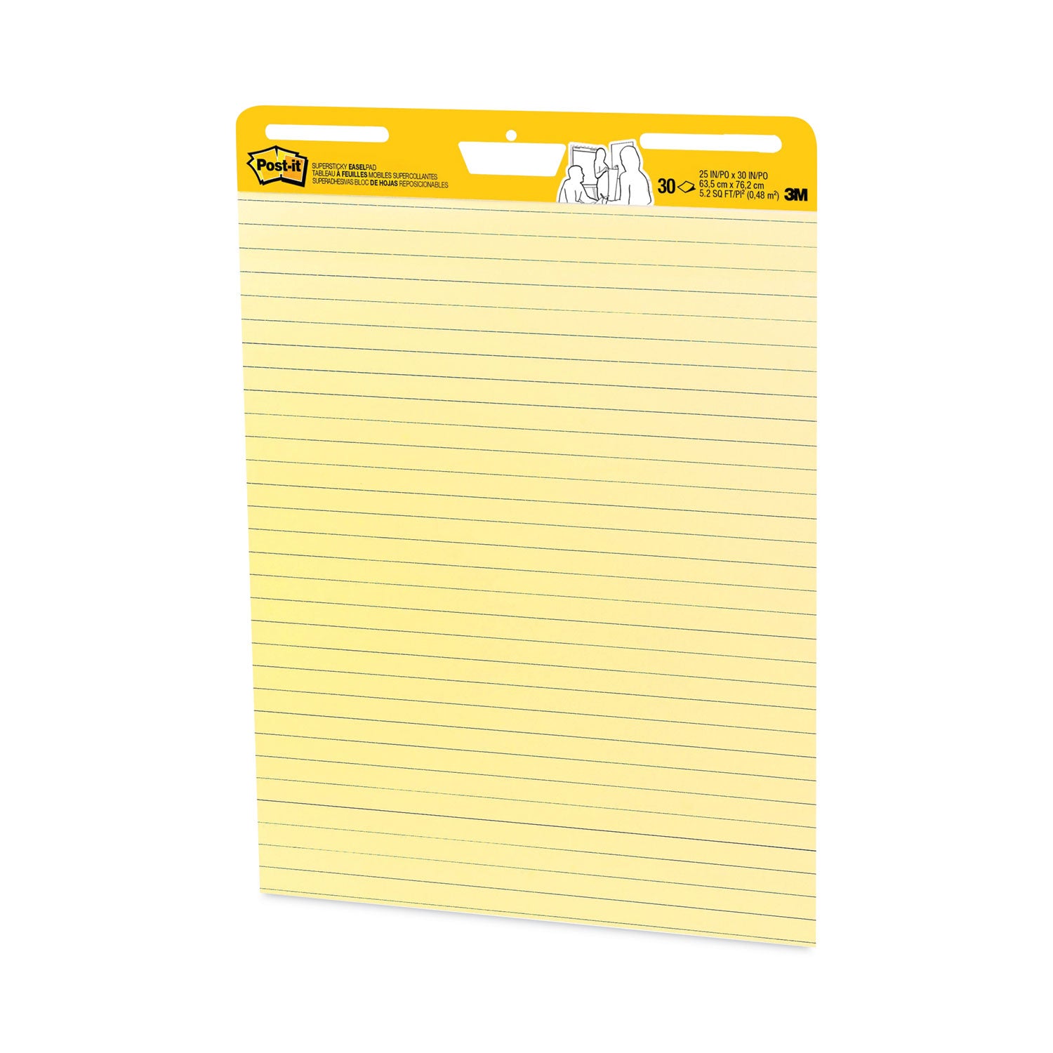 Post-it Vertical-Orientation Self-Stick Easel Pads, Presentation Format (1.5" Rule), 25 x 30, Yellow, 30 Sheets, 2/Carton (561)