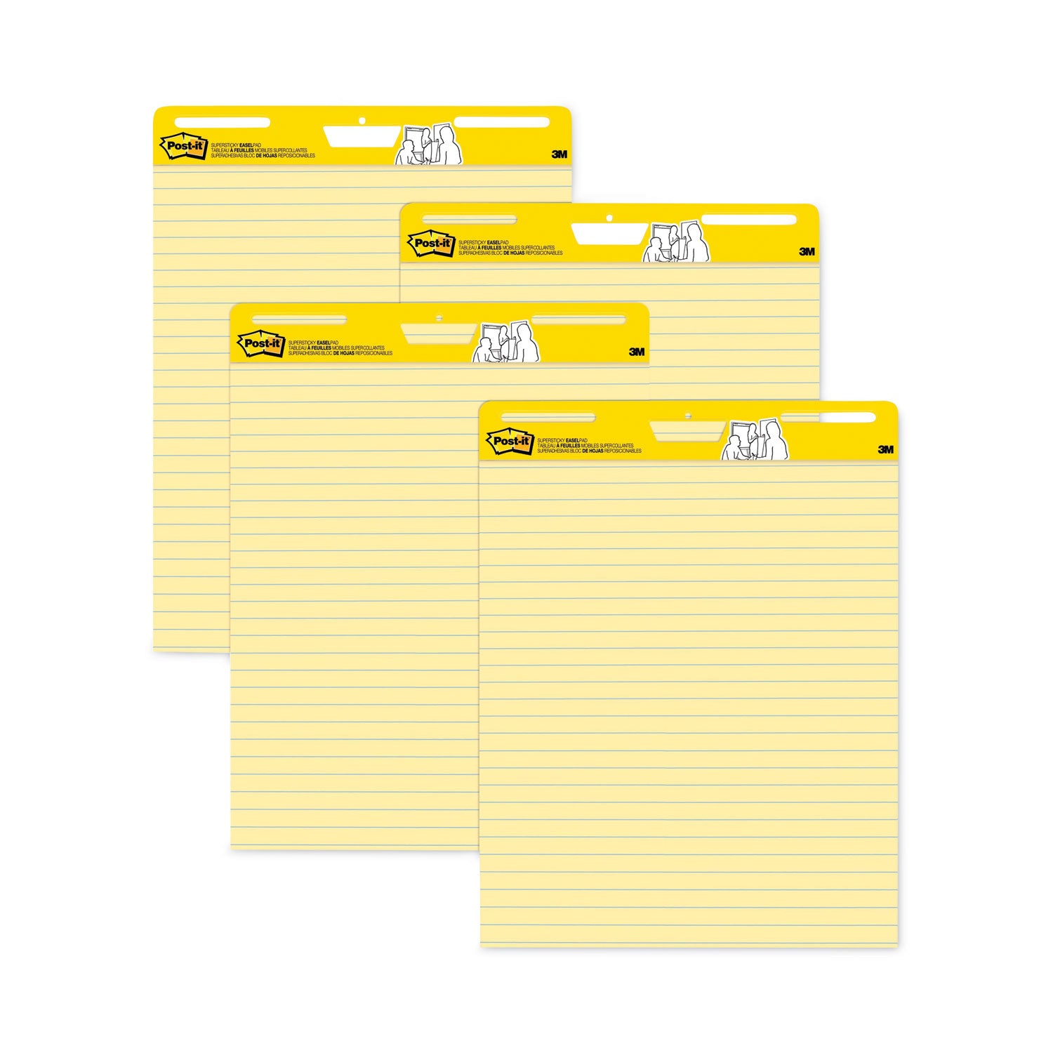 Post-it Vertical-Orientation Self-Stick Easel Pad Value Pack, Presentation Format (1.5" Rule), 25 x 30, Yellow, 30 Sheets, 4/Carton (561VAD4PK)