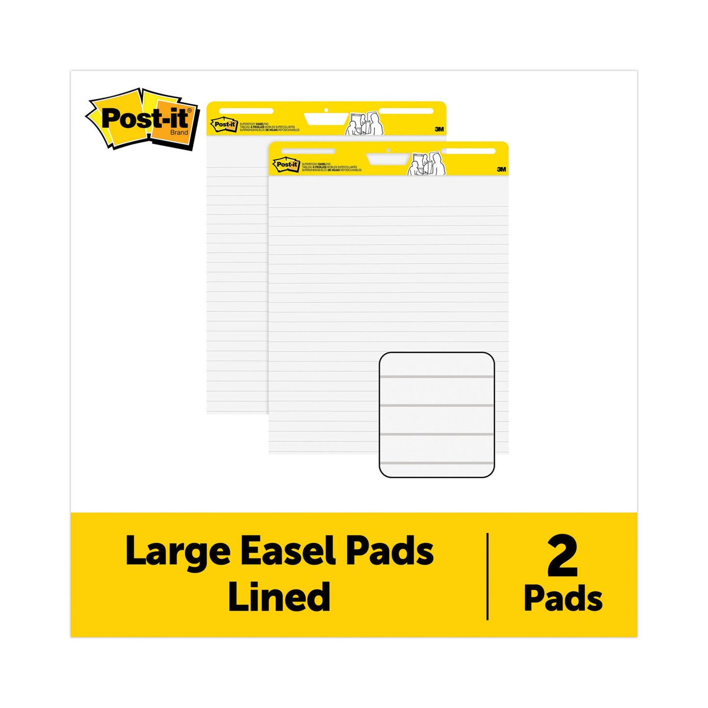 Post-it Vertical-Orientation Self-Stick Easel Pads, Presentation Format (1.5" Rule), 25 x 30, White, 30 Sheets, 2/Pack (561WLVAD2PK)