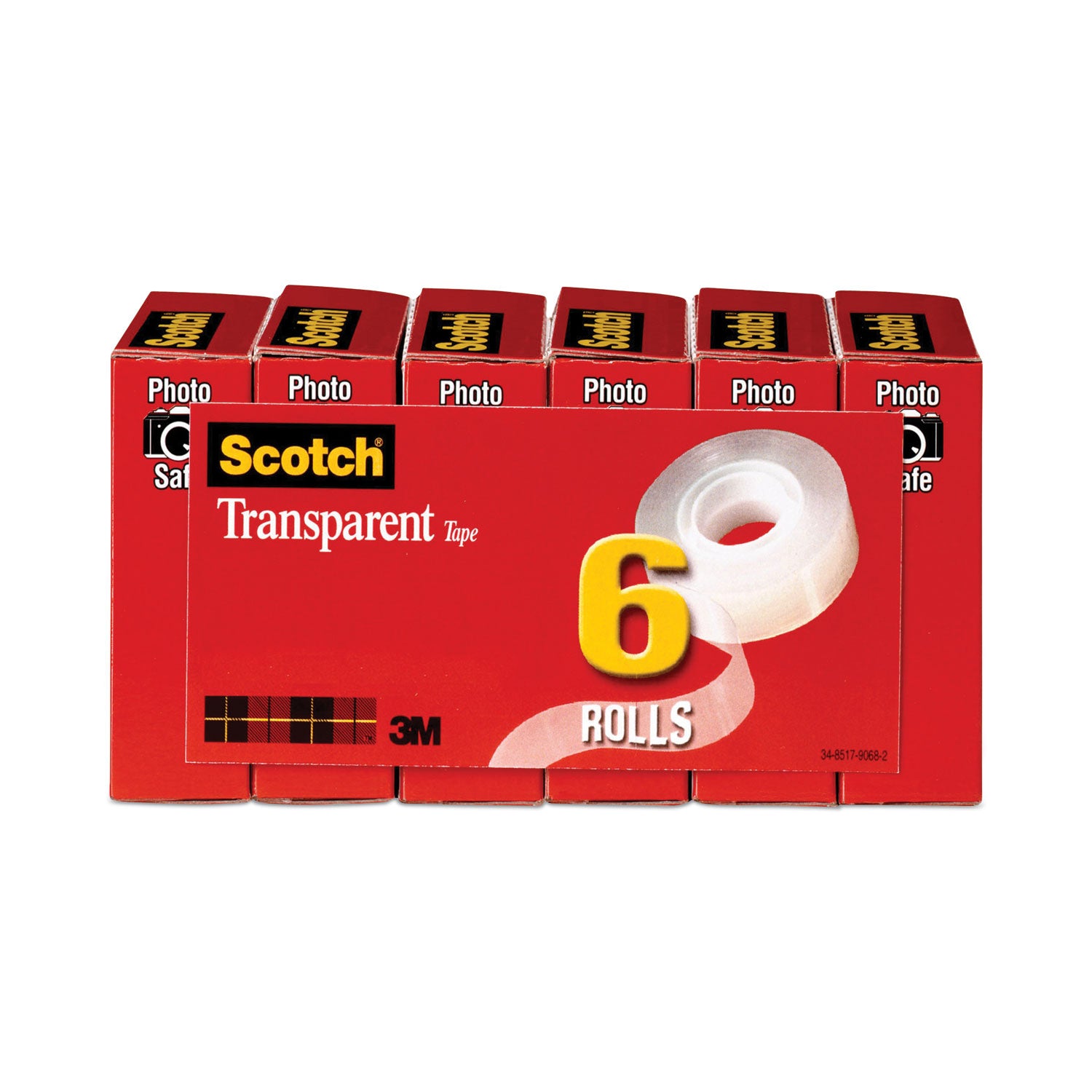 Scotch Transparent Tape, 1" Core, 0.75" x 83.33 ft, Transparent, 6/Pack (600K6)