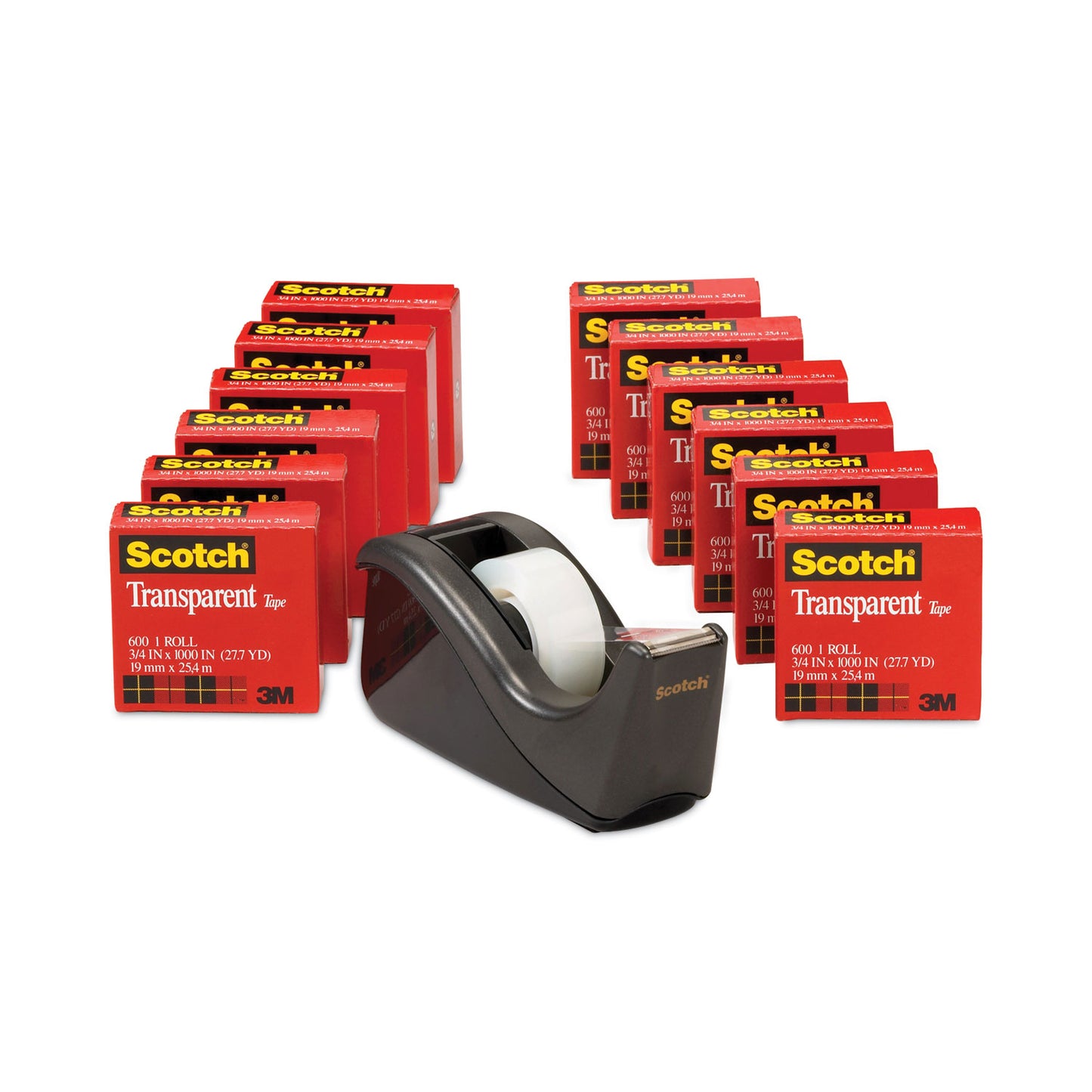 Scotch Transparent Tape Value Pack with Black Dispenser, 1" Core, 0.75" x 83.33 ft, Transparent (600KC60)