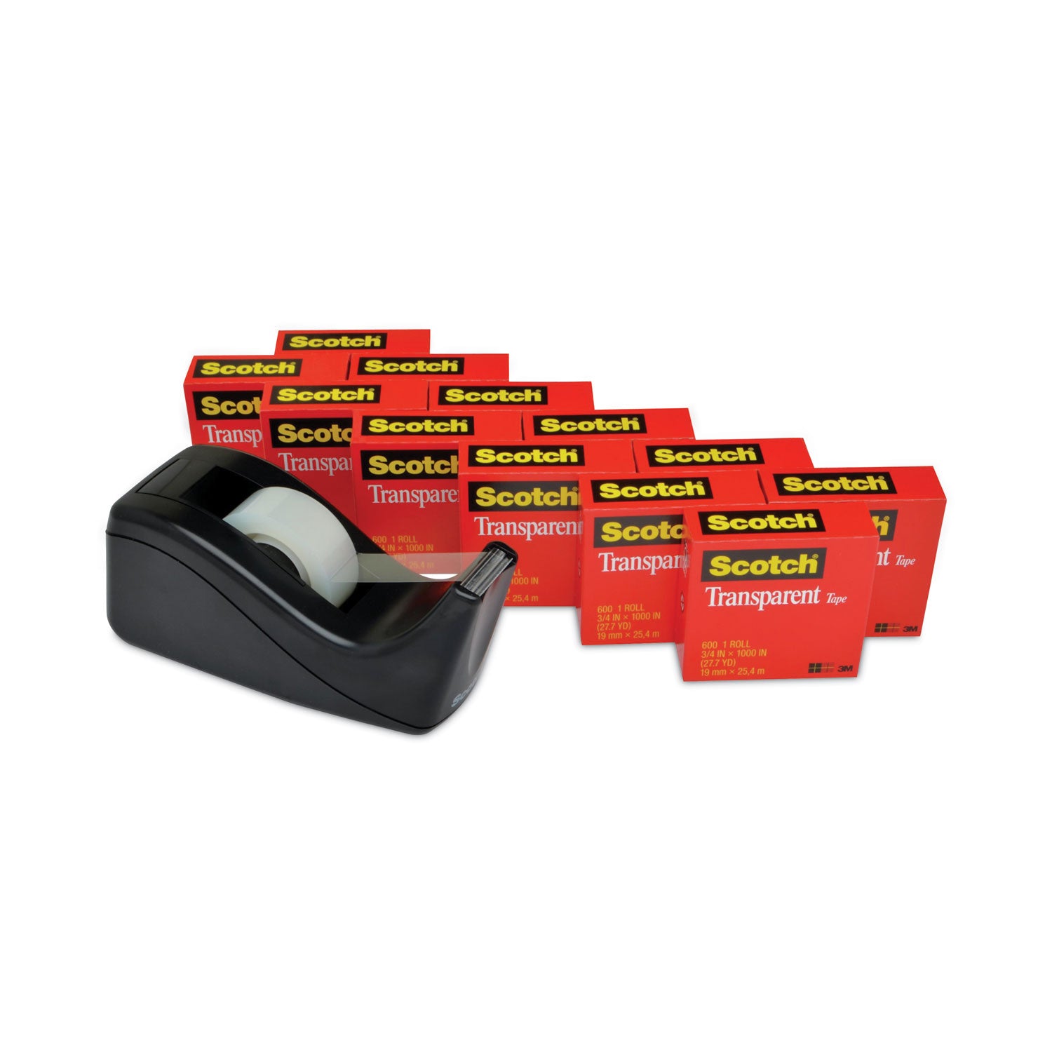 Scotch Transparent Tape Value Pack with Black Dispenser, 1" Core, 0.75" x 83.33 ft, Transparent (600KC60)