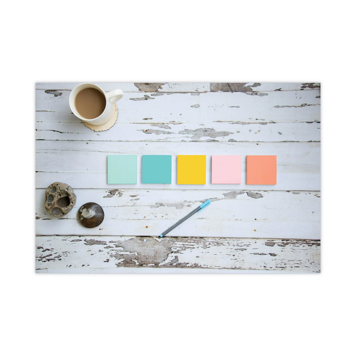 Post-it Original Pads in Beachside Cafe Collection Colors, 3" x 3", 100 Sheets/Pad, 12 Pads/Pack (654AST)