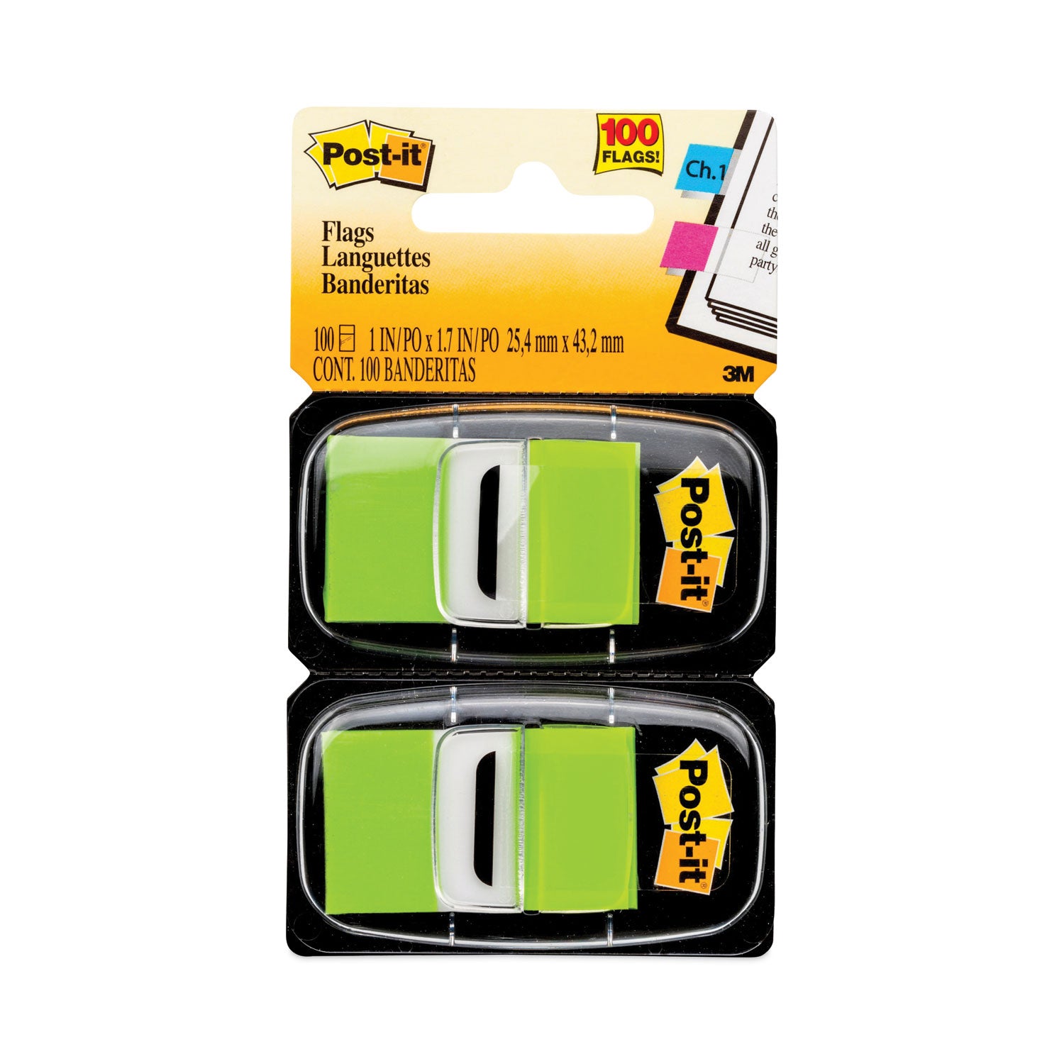 Post-it Standard Page Flags in Dispenser, Bright Green, 50 Flags/Dispenser, 2 Dispensers/Pack (680BG2)