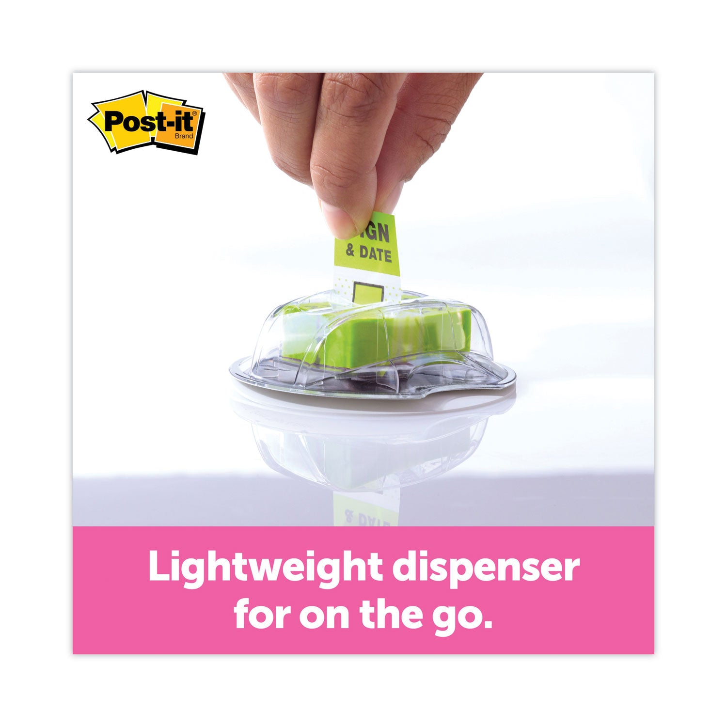 Post-it Page Flags in Dispenser, "Sign and Date", Bright Green, 200 Flags/Dispenser (680HVSD)