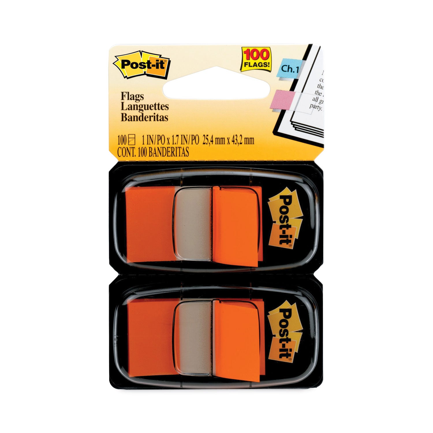 Post-it Standard Page Flags in Dispenser, Orange, 50 Flags/Dispenser, 2 Dispensers/Pack (680OE2)