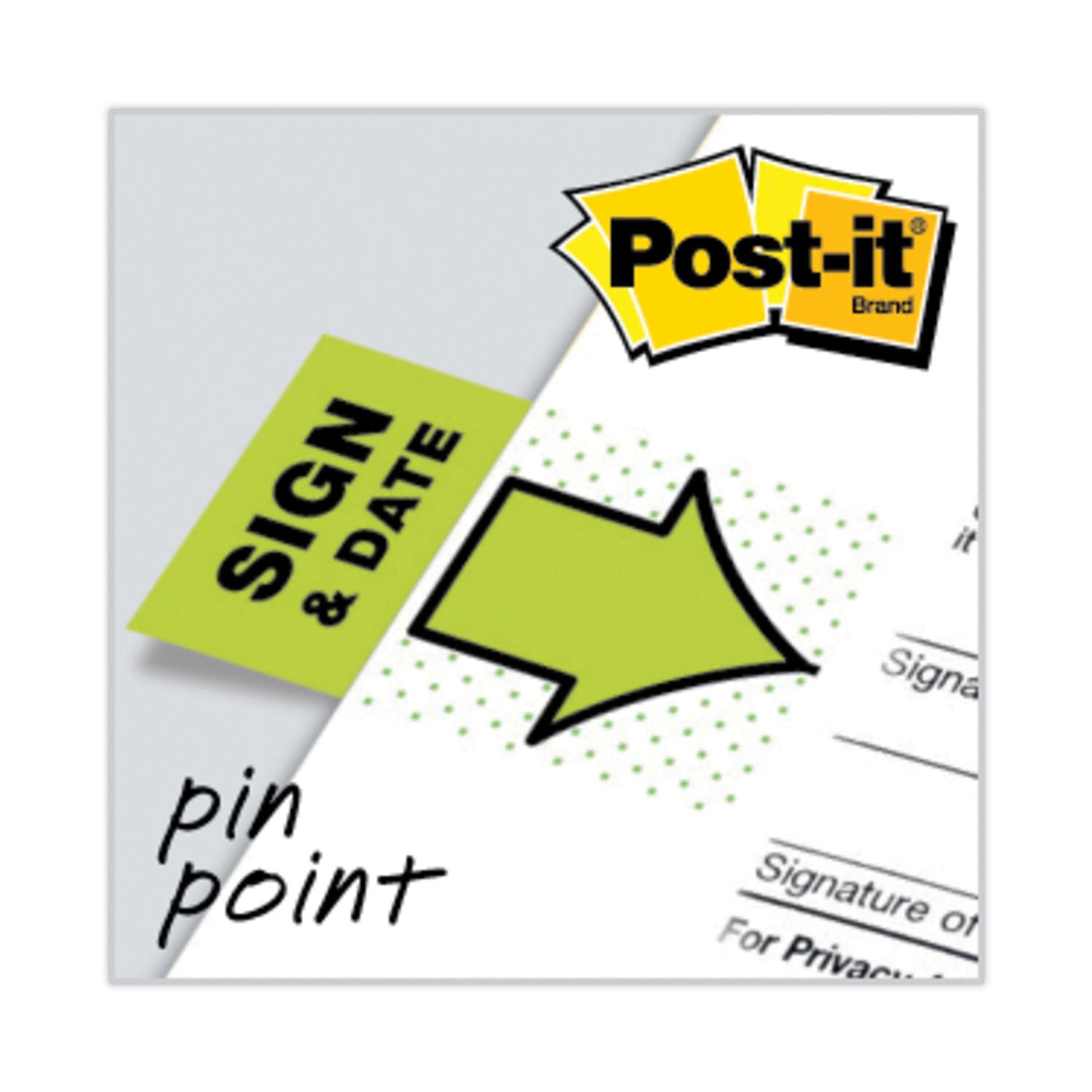 Post-it Arrow Message 1" Page Flags, "Sign and Date", Green, 50 Flags/Dispenser, 2 Dispensers/Pack (680SD2)