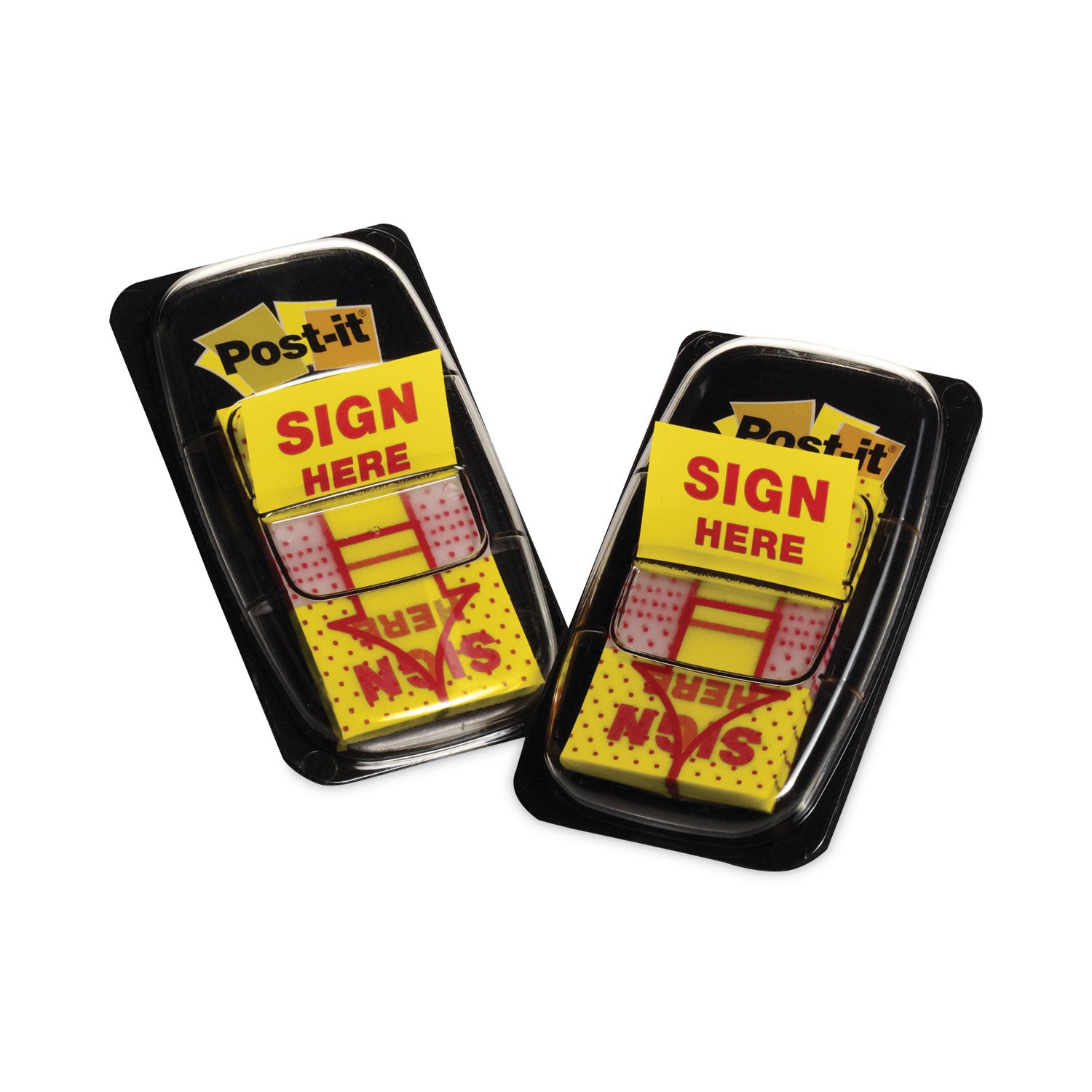 Post-it Arrow Message 1" Page Flags, "Sign Here", Yellow, 50 Flags/Dispenser, 2 Dispensers/Pack (680SH2)