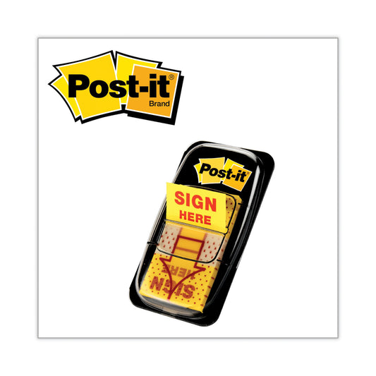 Post-it Arrow Message 1" Page Flags, Sign Here, Yellow, 50 Flags/Dispenser, 12 Dispensers/Pack (680SH12)