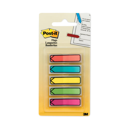 Post-it Arrow 0.5" Page Flags, Five Assorted Bright Colors, 20/Color, 100/Pack (684ARR2)