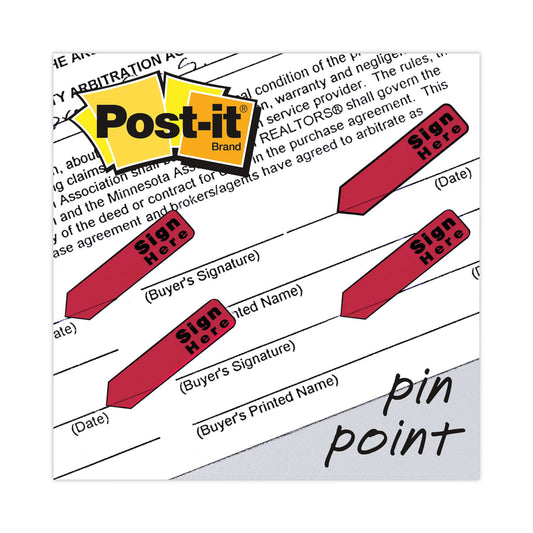 Post-it Arrow Message 0.5" Page Flags in Dispenser, "Sign Here", Red, 20 Flags Dispenser, 4 Dispensers/Pack (684RDSH)