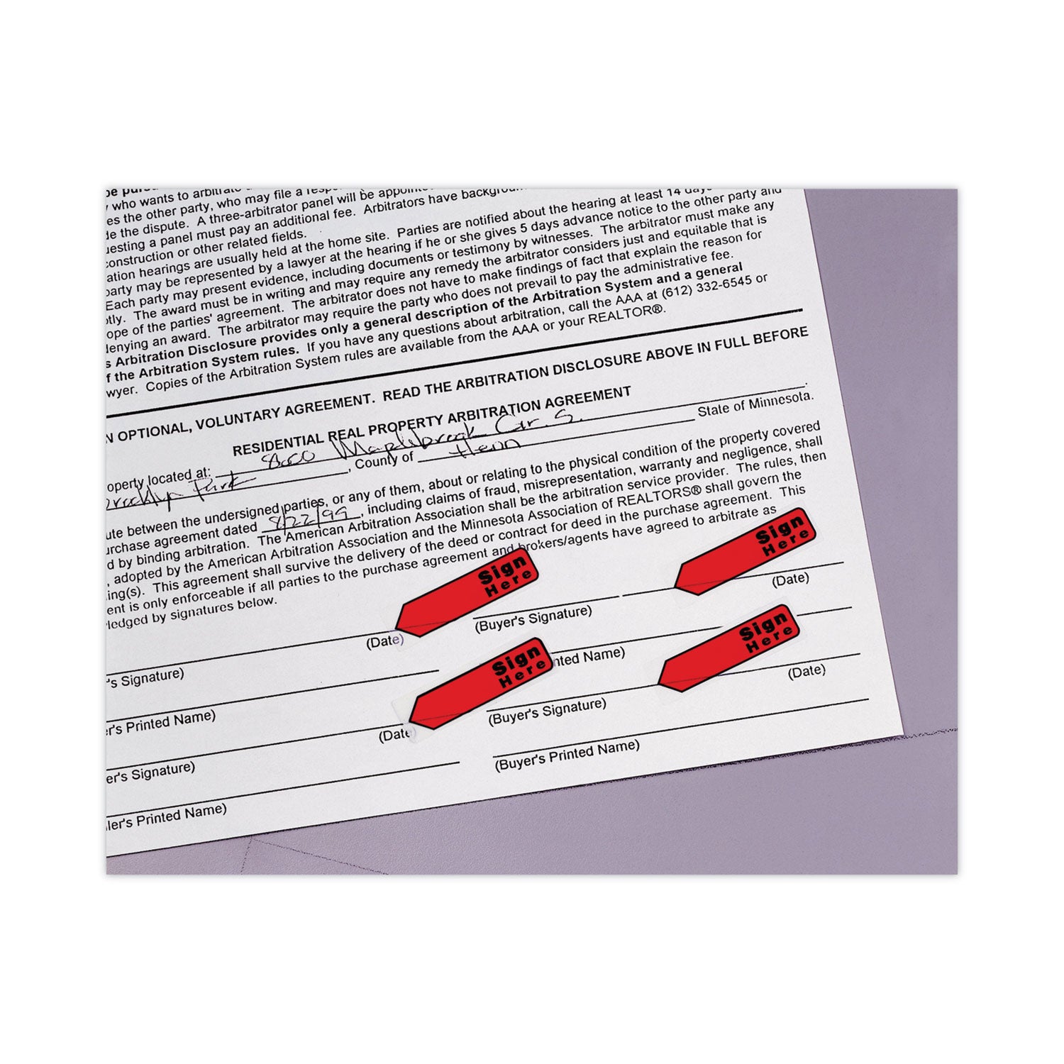 Post-it Arrow Message 0.5" Page Flags in Dispenser, "Sign Here", Red, 20 Flags Dispenser, 4 Dispensers/Pack (684RDSH)