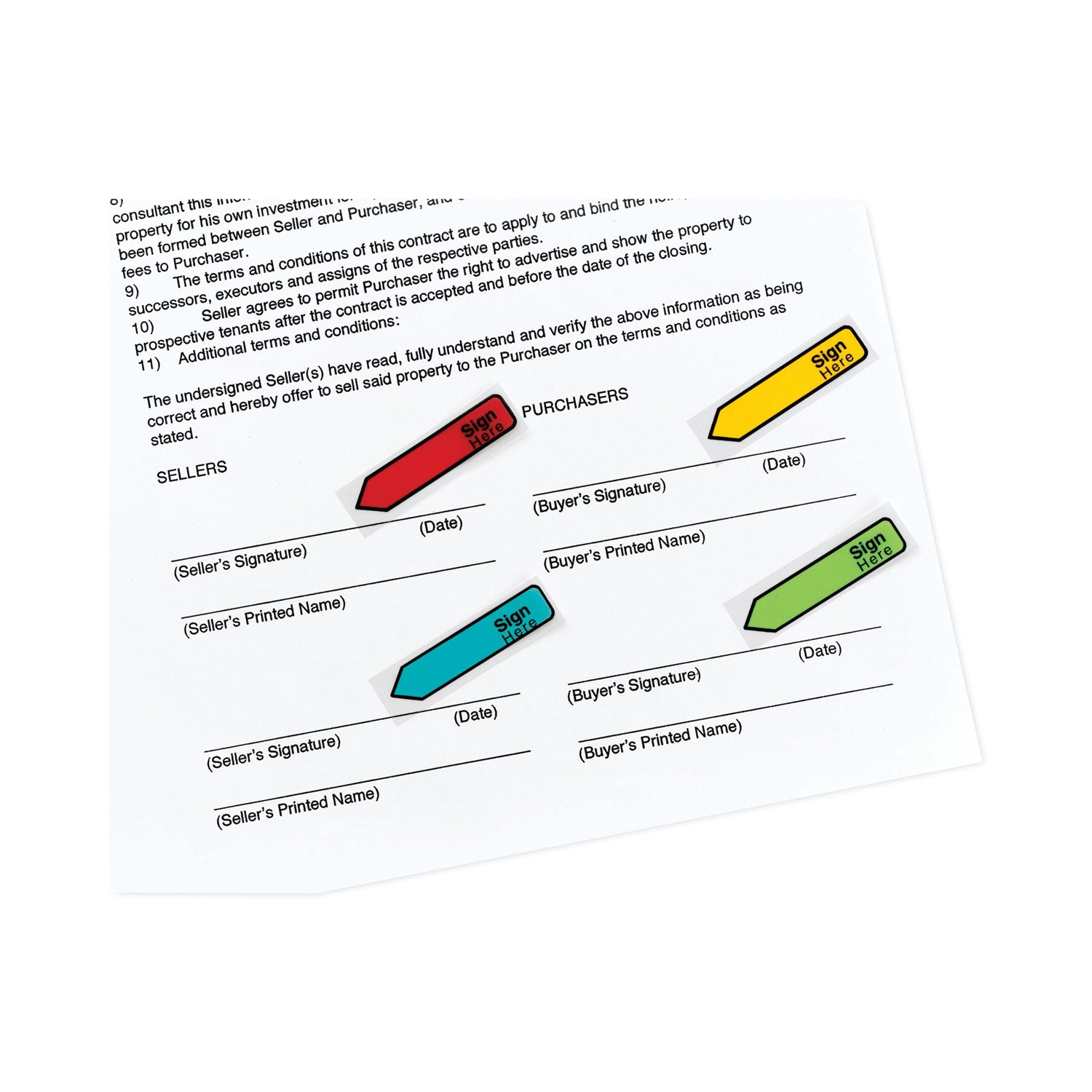 Post-it Arrow Message 0.5" Page Flags w/Dispensers, "Sign Here", Asst Primary, 30 Flags Dispenser, 4 Dispensers/Pack (684SH)