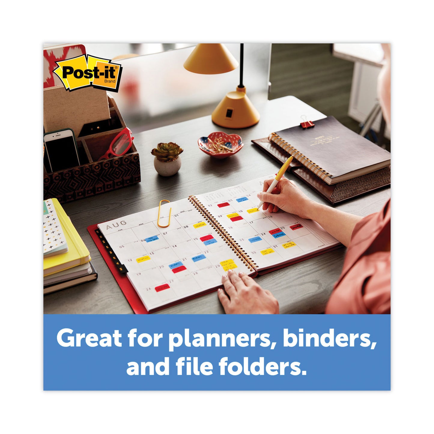 Post-it 1" Plain Solid Color Tabs, 1/5-Cut, Assorted Colors, 1" Wide, 100/Pack (686RALY)