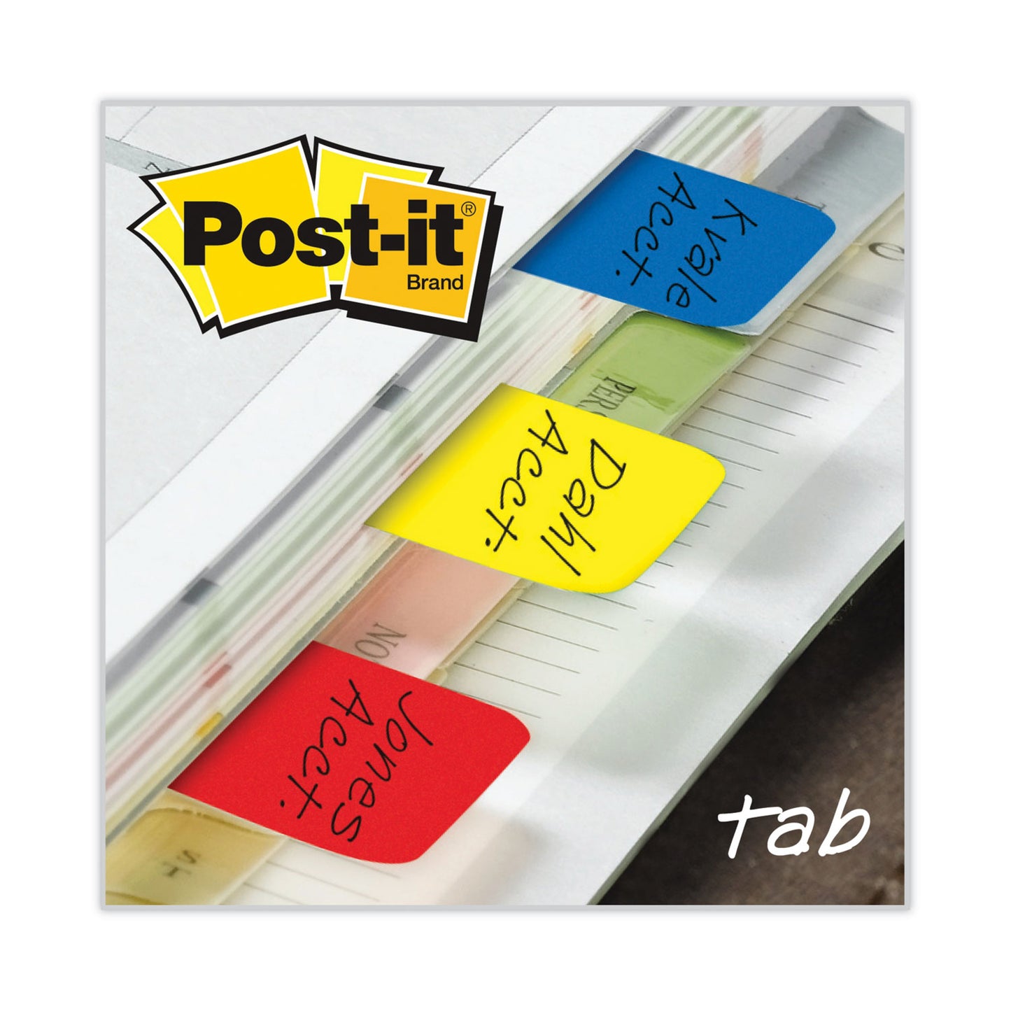 Post-it 1" Plain Solid Color Tabs, 1/5-Cut, Assorted Primary Colors, 1" Wide, 66/Pack (686RYB)