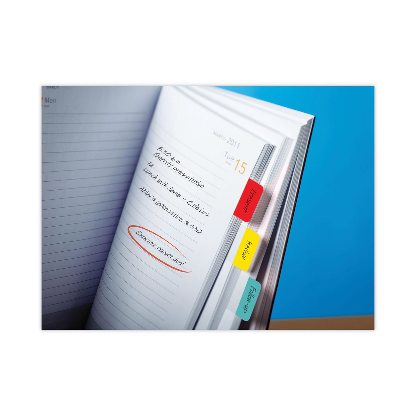 Post-it 1" Plain Solid Color Tabs, 1/5-Cut, Assorted Primary Colors, 1" Wide, 66/Pack (686RYB)