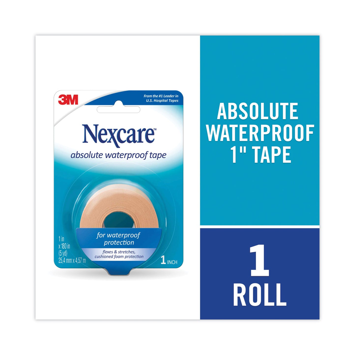 Nexcare Absolute Waterproof First Aid Tape, Foam, 1 x 180 (731)