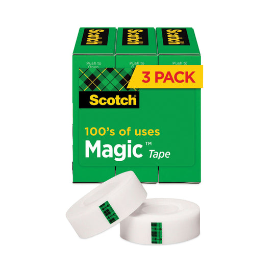 Scotch Magic Tape Refill, 1" Core, 0.75" x 83.33 ft, Clear, 3/Pack (810K3)